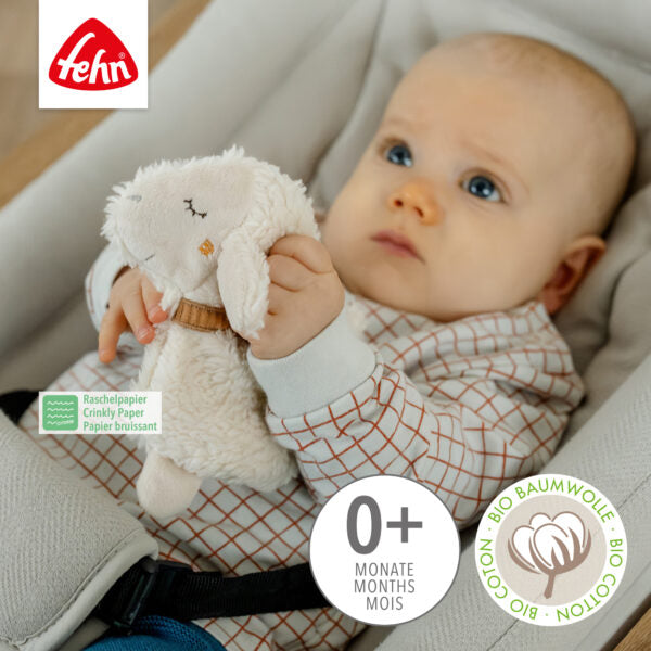 FehnNATUR Crinkle Sheep Sensory Toy for Babies - Soft Plush Animal with Crackling Sound for Infant Development & Toddler Playtime - Perfect for Tummy Time, Teething, and Early Learning Activities