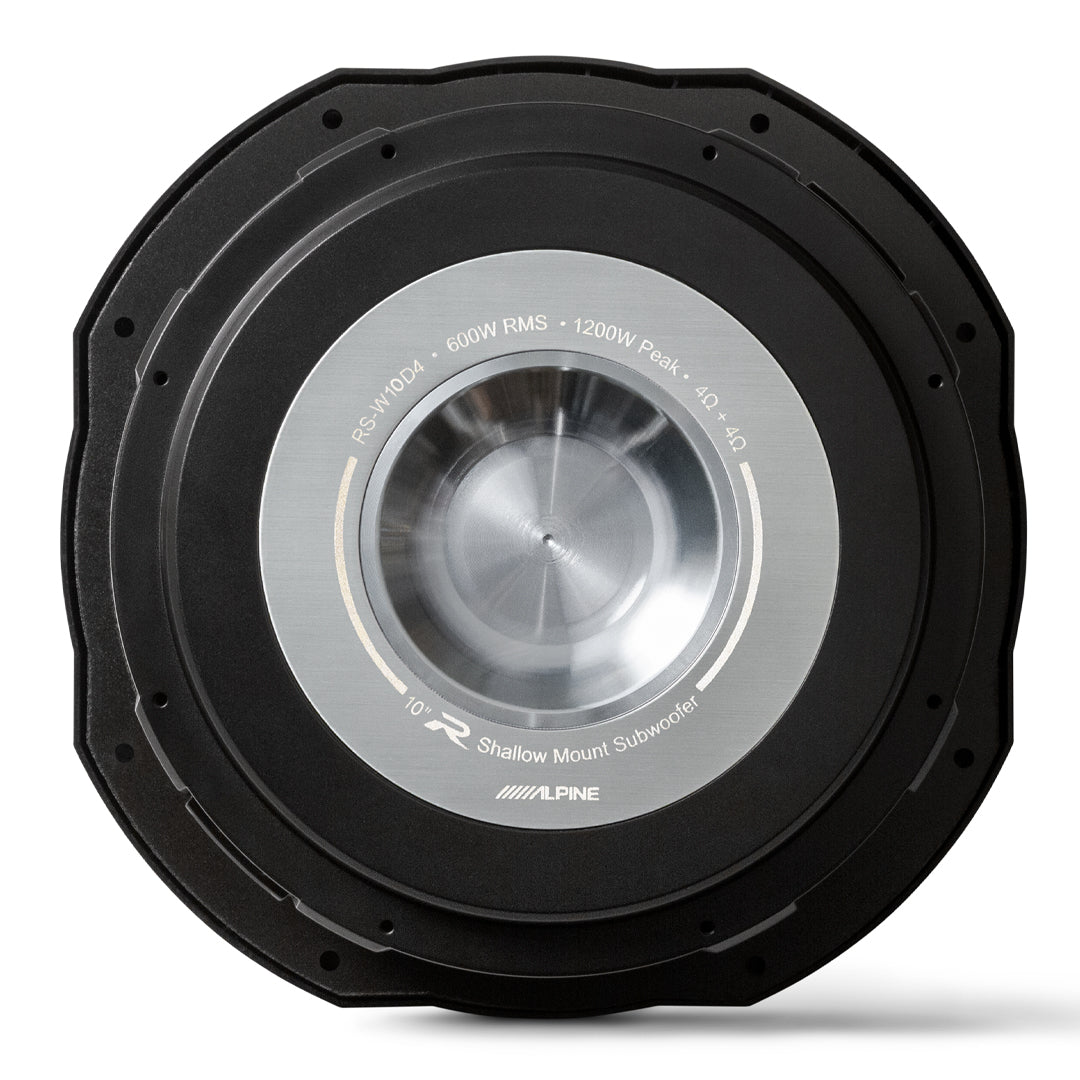 Alpine RS W10D4 R Series 10-Inch Dual 4 Ohm Voice Coil Shallow Car Subwoofer - 600 Watts RMS Power - Perfect for Truck, SUV & Compact Car Audio Systems