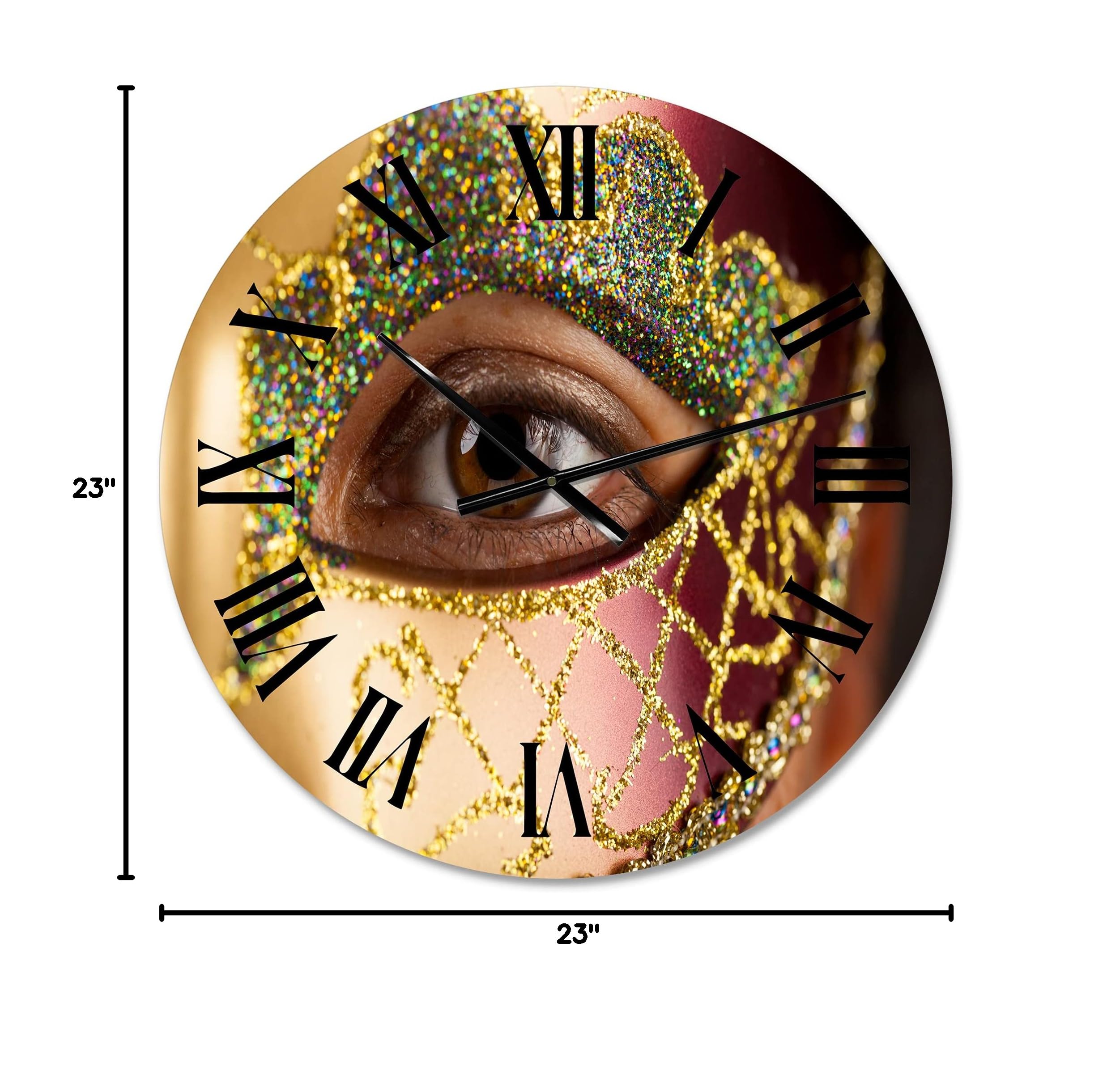 DesignQ Modern Large Wall Clock - 'Woman with Venetian Mask' Art Decor for Living Room, Bedroom & Kitchen | Silent Non-Ticking Home Office Decoration