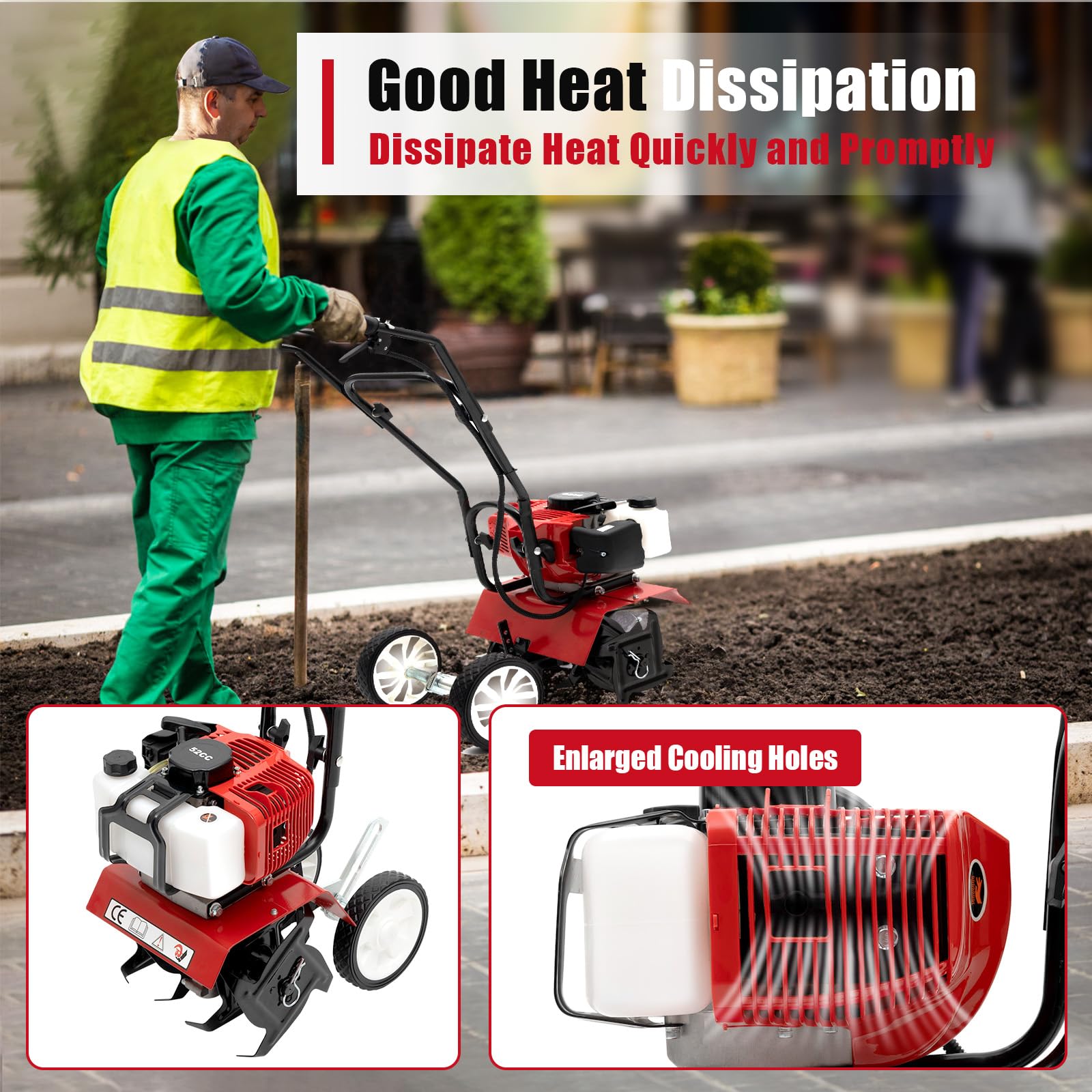 2HP 52CC 2-Stroke Gasoline Garden Tiller Cultivator - Mini Rototiller for Soil Tilling, Weeding & Aeration | Perfect for Home Gardens, Yards & Small Farms | Durable Rotary Hoe for Efficient Land Preparation