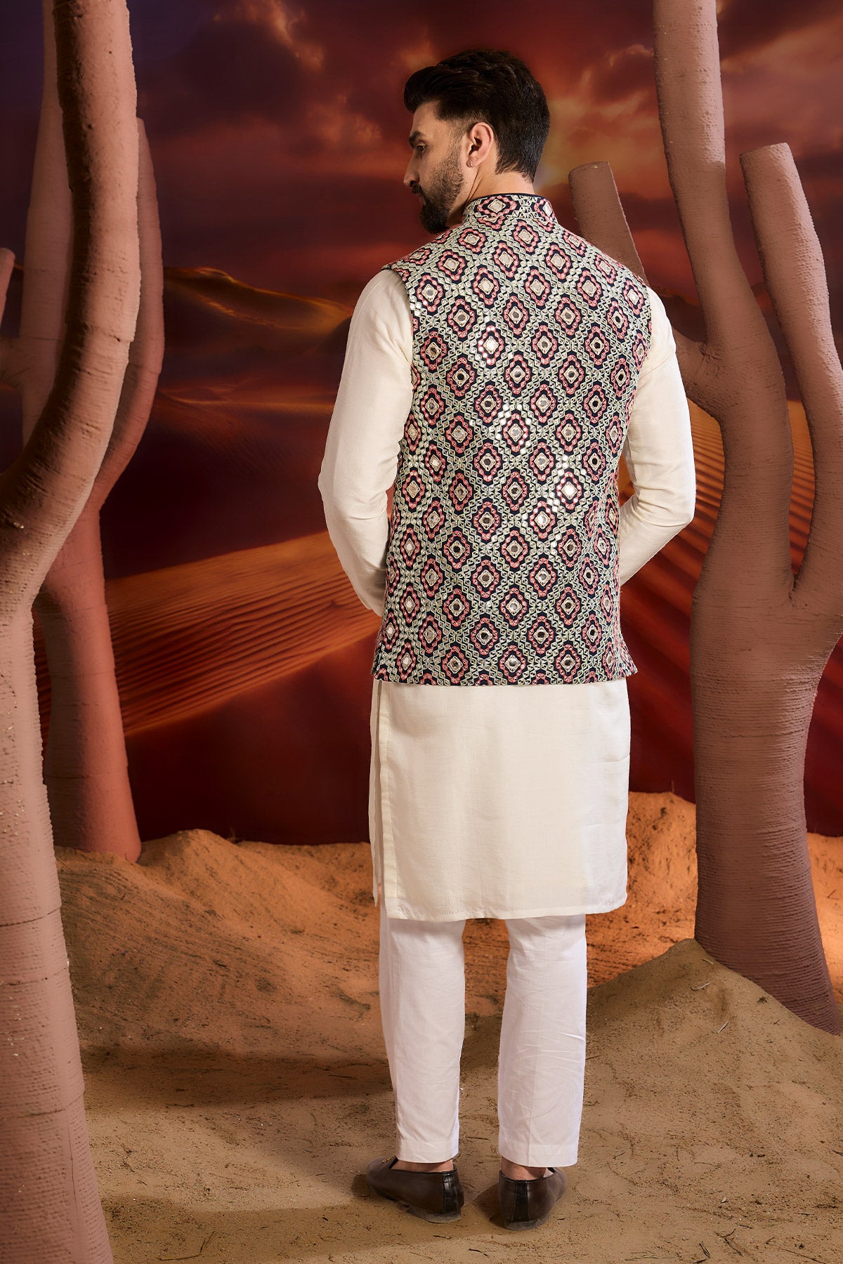 Stylish Navy Blue Short Jacket with Mirror Work Embroidery - Perfect for Casual Outings, Parties, and Festive Occasions