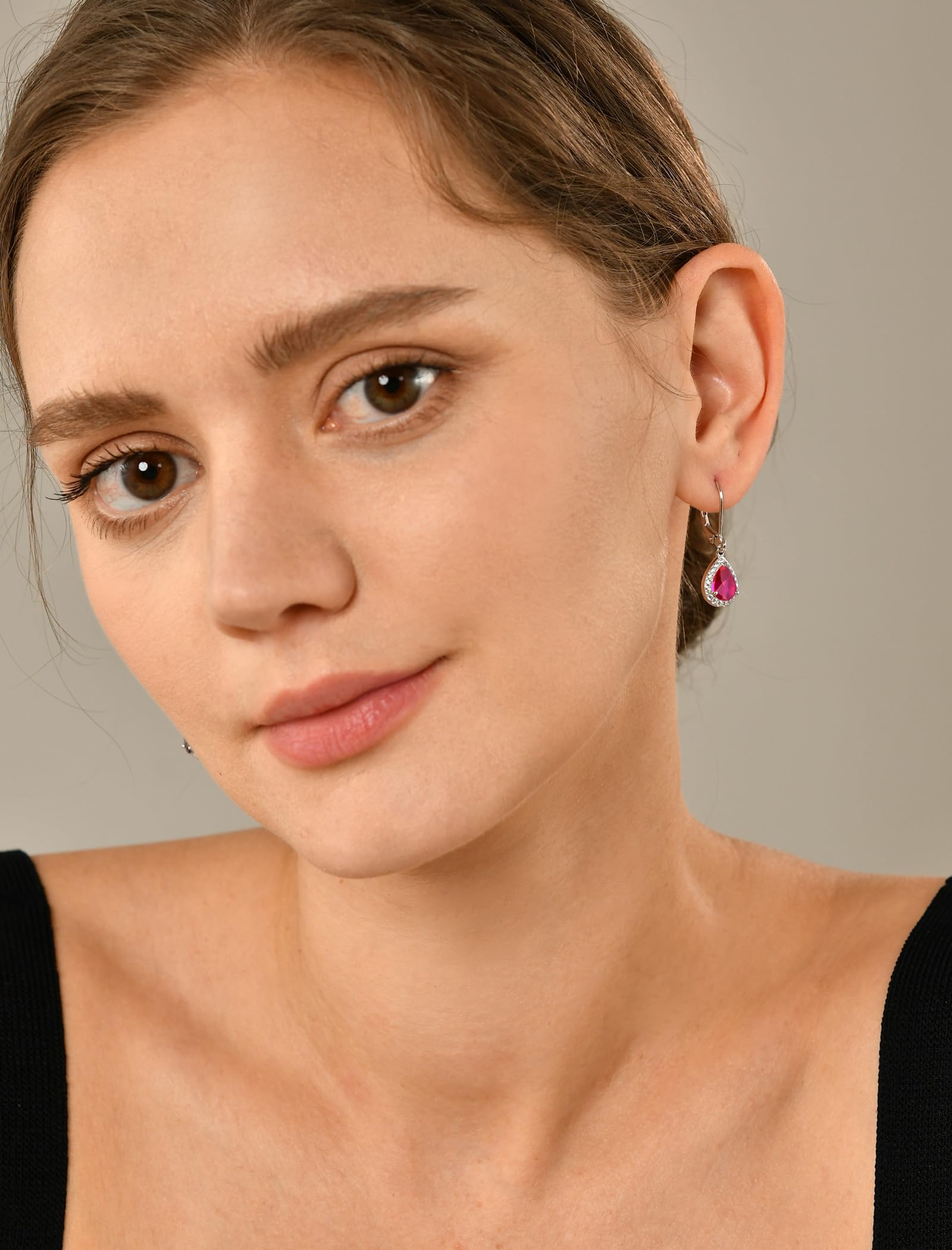 YL Halo Teardrop Dangle Drop Earrings - 925 Sterling Silver Birthstone Leverback Jewelry for Women | Elegant Gift for Birthday, Anniversary & Special Occasions