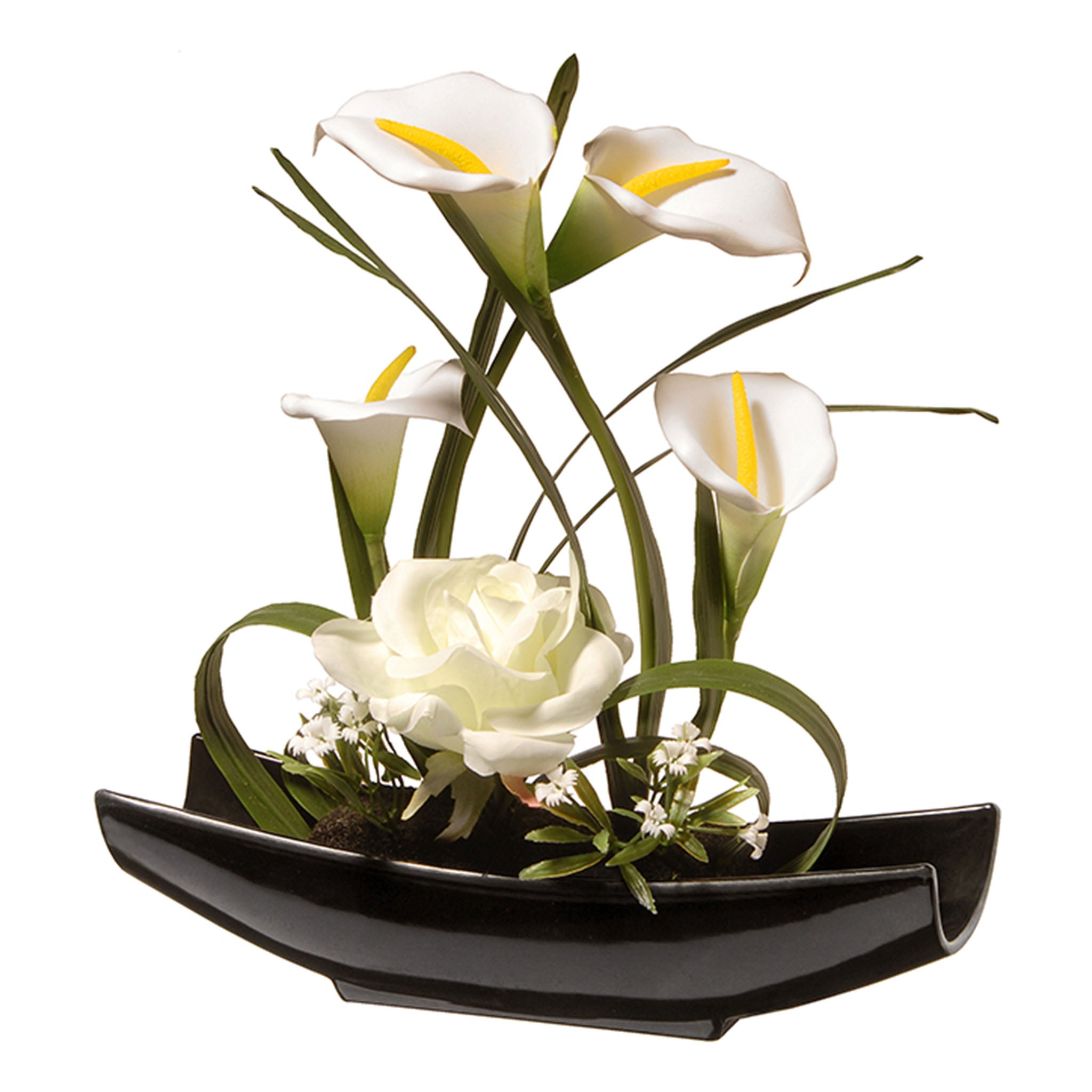 11 Inch Artificial Spring White Lilies and Roses Potted Plant in White Ceramic Base - Perfect for Home Decor, Office Desk, Wedding Centerpiece, and Gift Ideas
