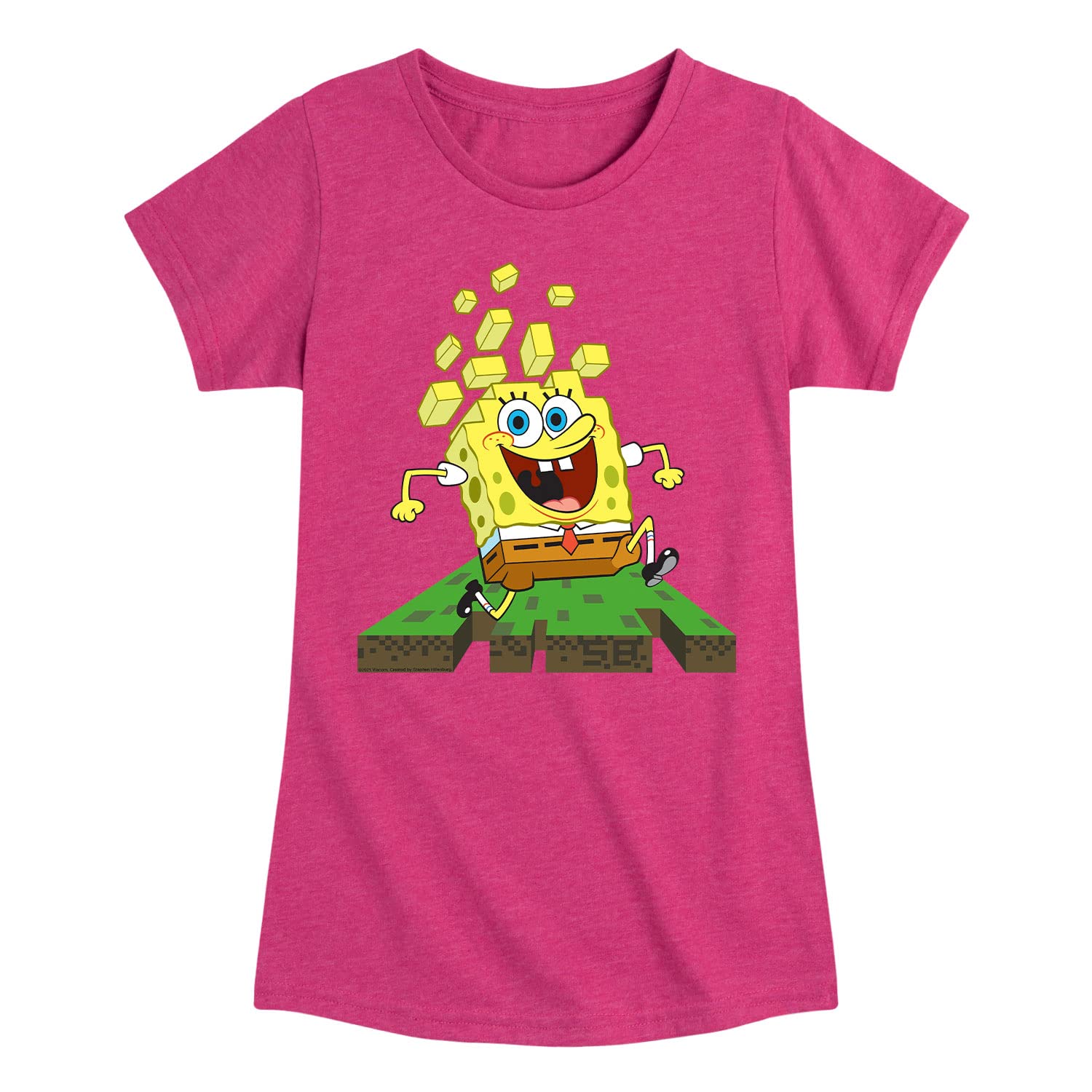 Spongebob Squarepants Block Art Toddler & Youth Girls Short Sleeve T-Shirt | Cartoon Graphic Tee for Kids | Playdate & School Outfit