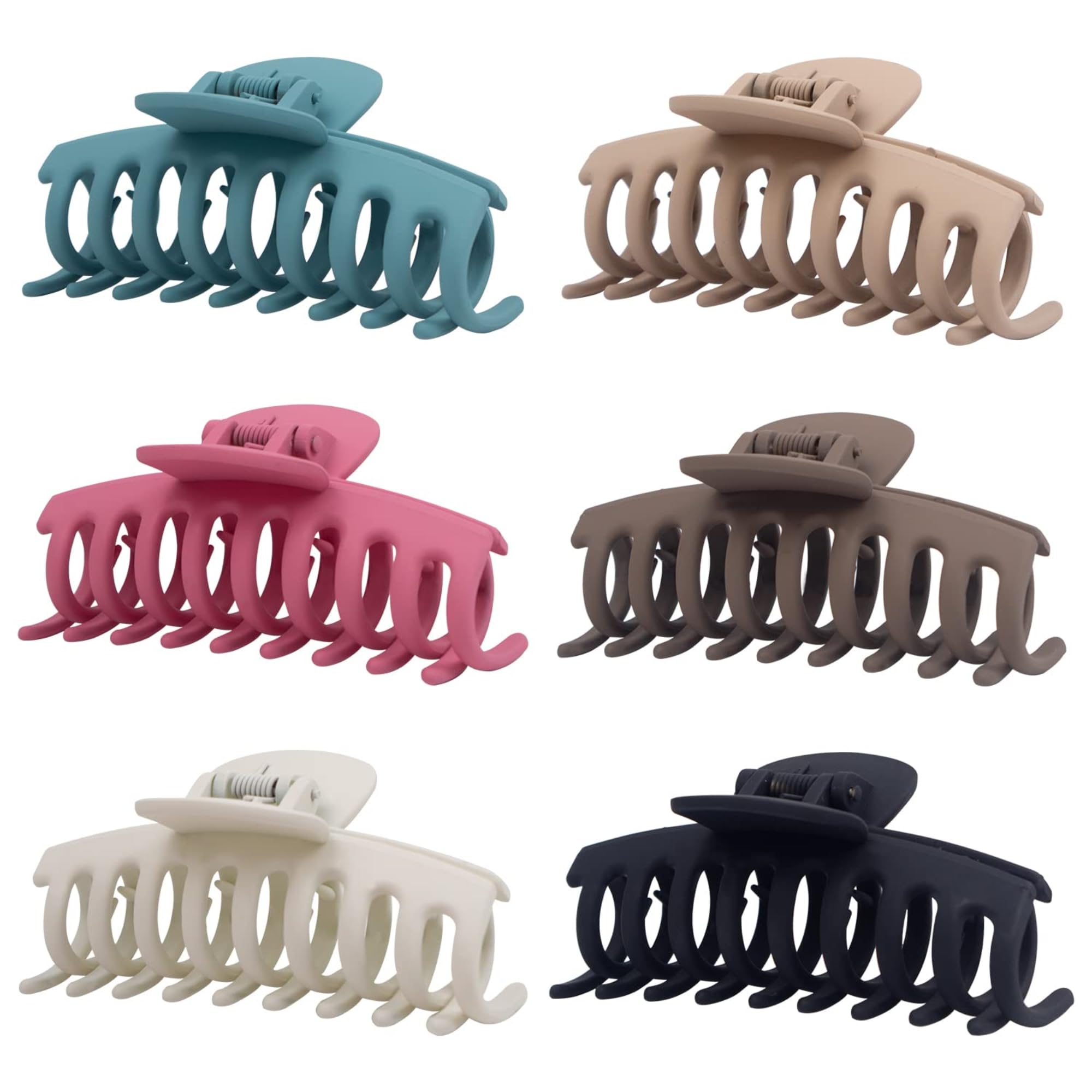 Chema (Pack of 6) Jumbo Claw Hair Clips for Women & Girls - Strong Hold Clutchers for Long Thick/Thin/Curly Hair - Perfect for Ponytails, Buns & Everyday Hairstyles