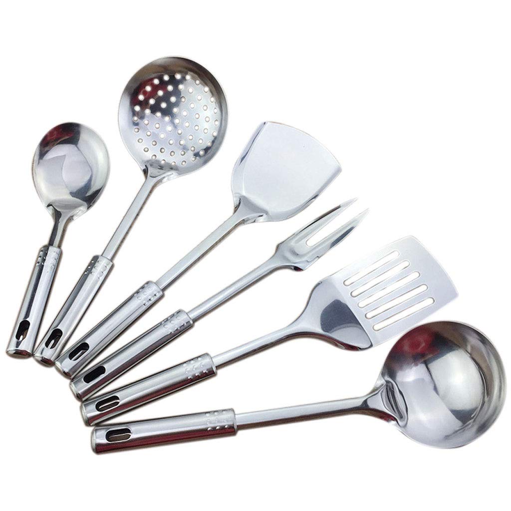 JHHDP 6-Piece Stainless Steel Kitchen Utensil Set - Cooking Tools & Accessories for Soup, Stir Fry & Porridge - Perfect for Home Chefs & Professional Kitchens