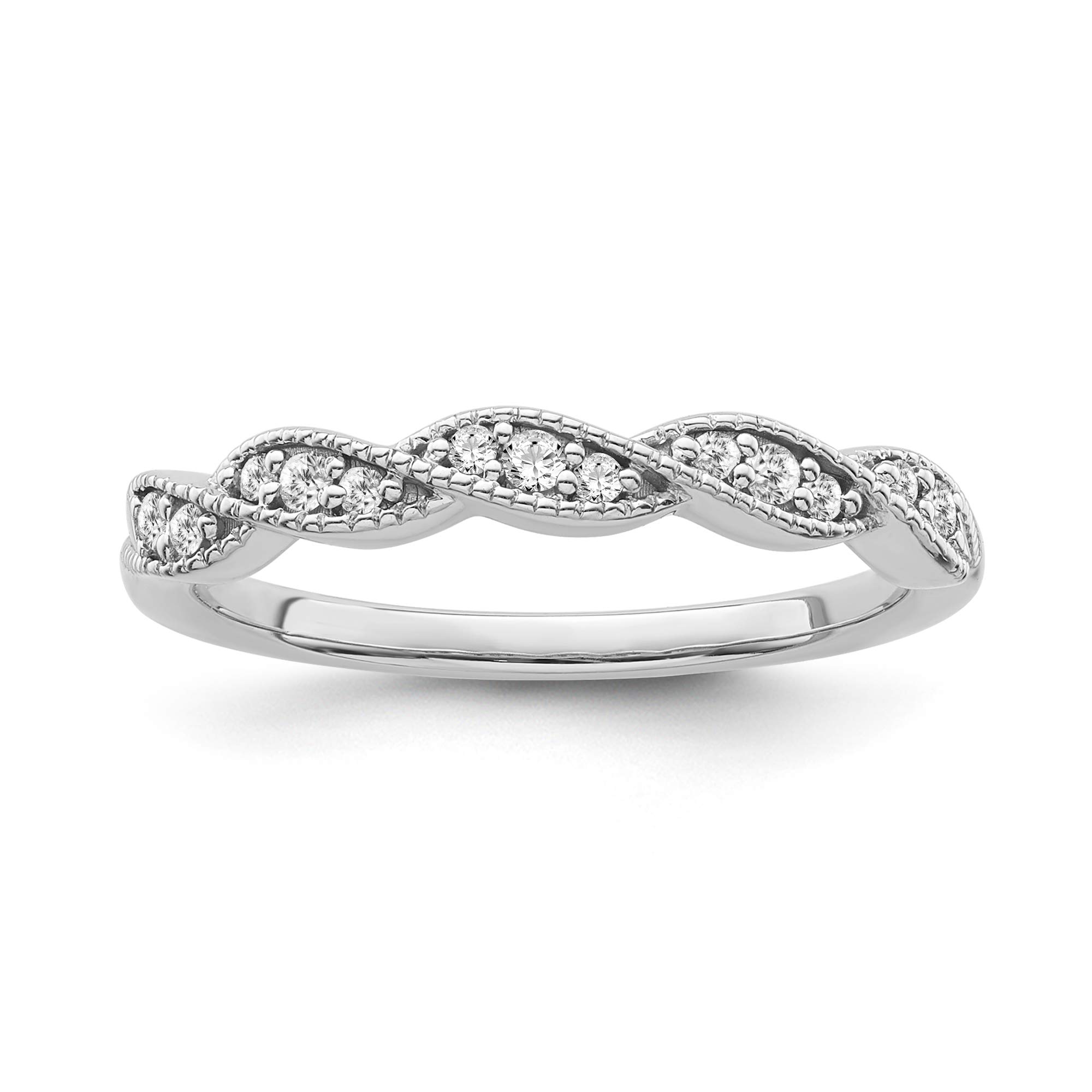 10K White Gold Diamond Band Ring for Women - 1/10 CTTW (I-J Color, I2-I3 Clarity) - Size 8 - Elegant Wedding, Anniversary or Everyday Jewelry Gift