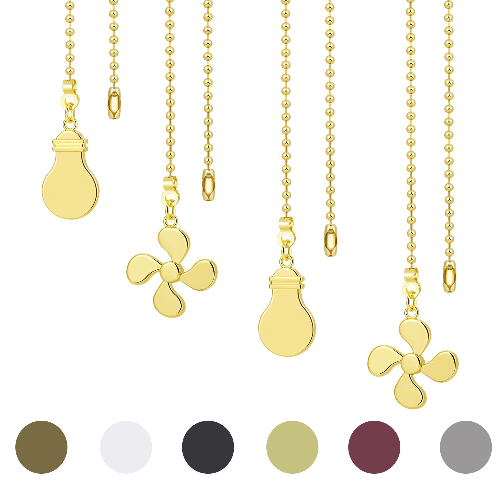 4PCS Gold Ceiling Fan Pull Chain Extender with 12-inch 3mm Ball Bead Chain - Decorative Light Pull Chain Replacement for Ceiling Fans, Chandeliers & Pendant Lights - Easy Installation & Home Decor Upgrade