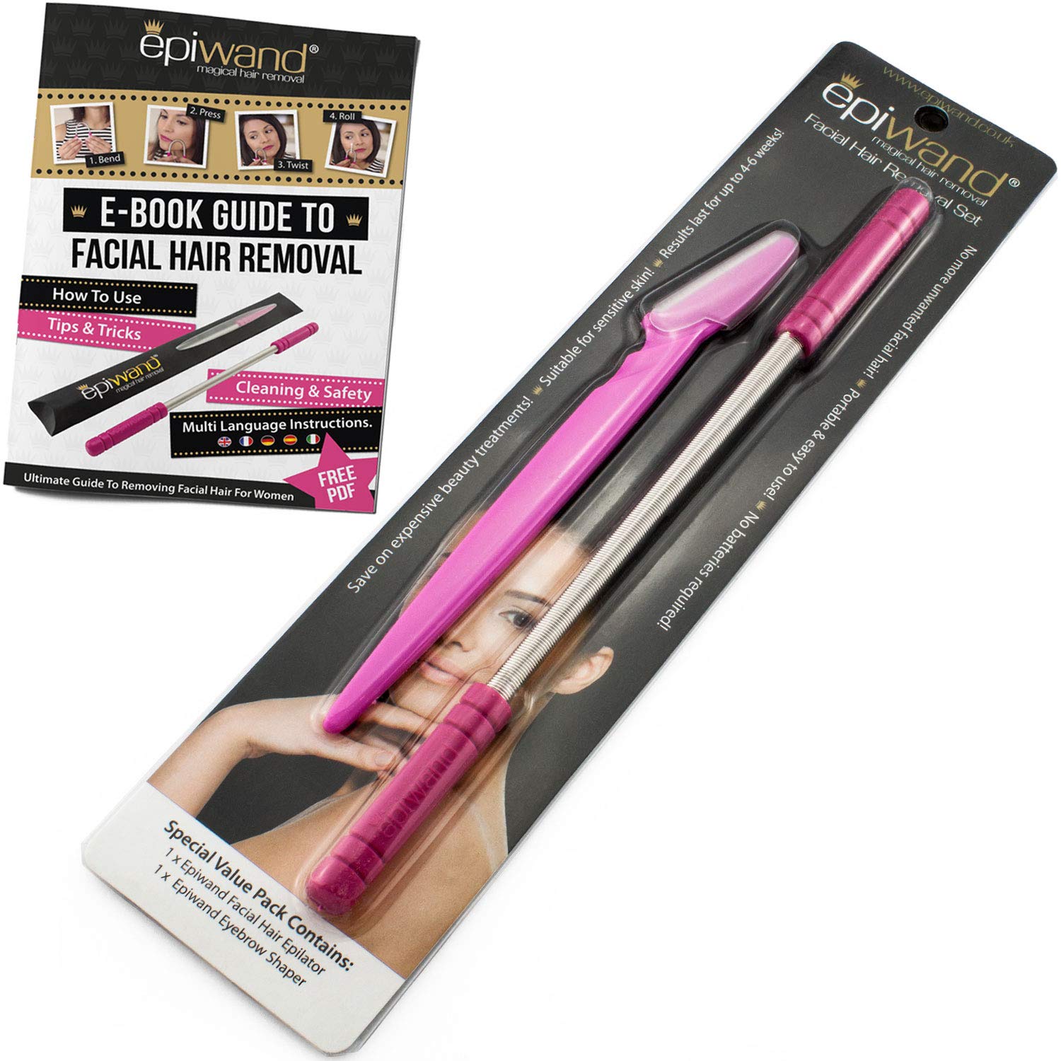 Epiwand Facial Hair Removal Kit for Women - Eyebrow Trimmer & Face Epilator for Quick Hair Removal | Peach Fuzz Remover | No Batteries Needed | Perfect for Home Spa, Travel & Daily Grooming Routine