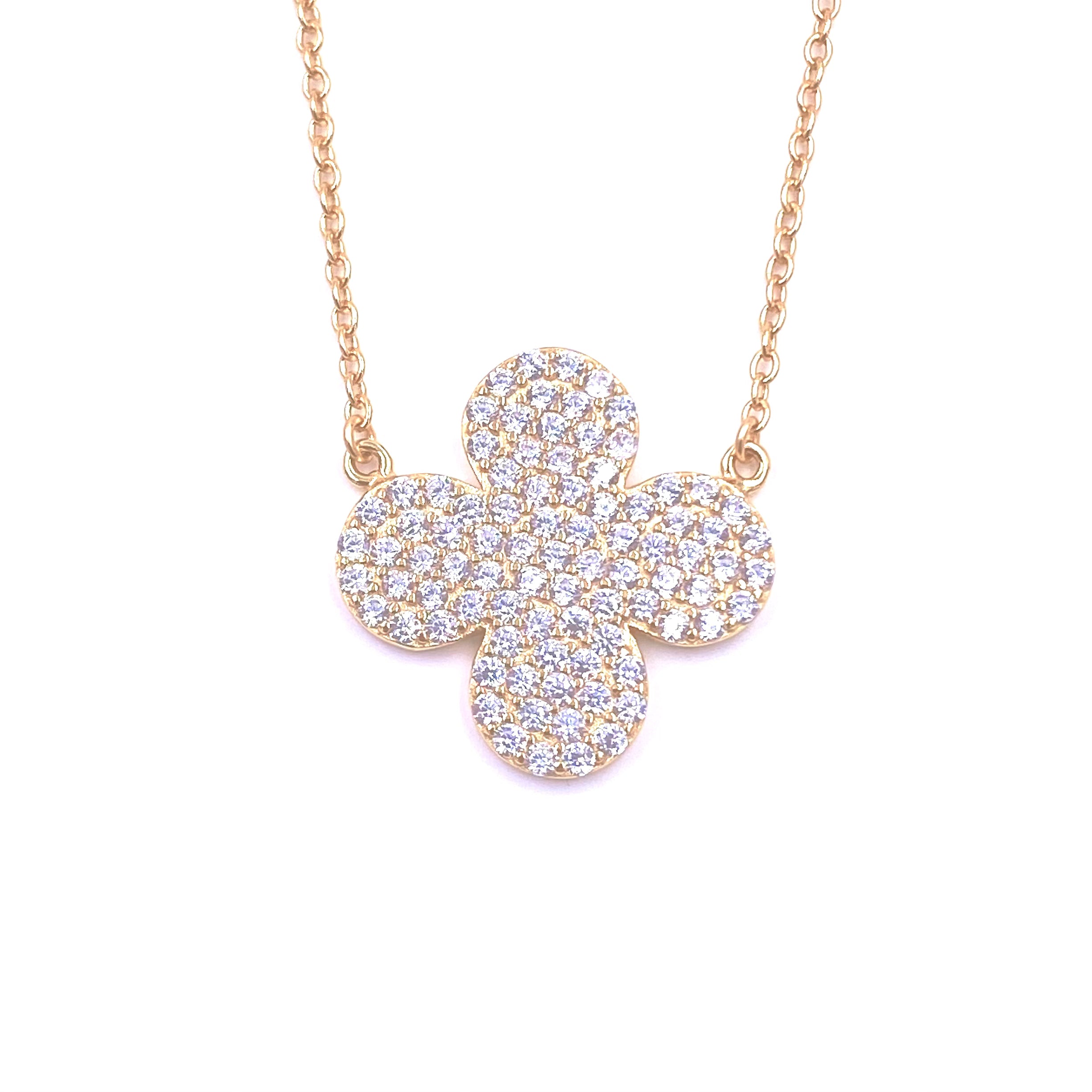 Ashley Gold Sterling Silver CZ Encrusted Clover Necklace - Elegant Four Leaf Clover Pendant for Women - Perfect for St. Patrick's Day, Birthdays & Everyday Jewelry Gifts