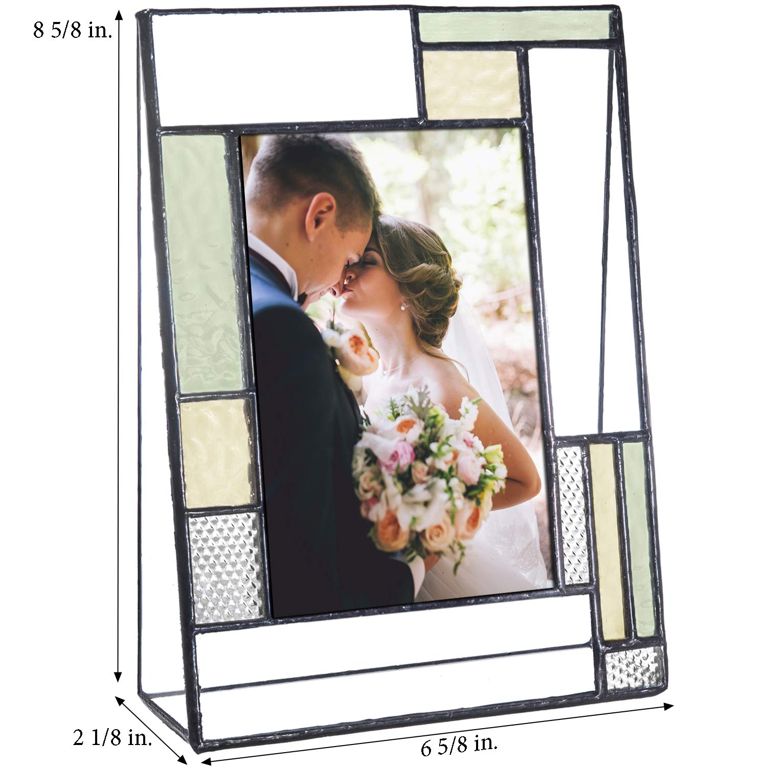 Personalized Wedding Picture Frame - Green Yellow Glass Table Top Photo Keepsake for Couples | Perfect for Engagement & Anniversary Gifts