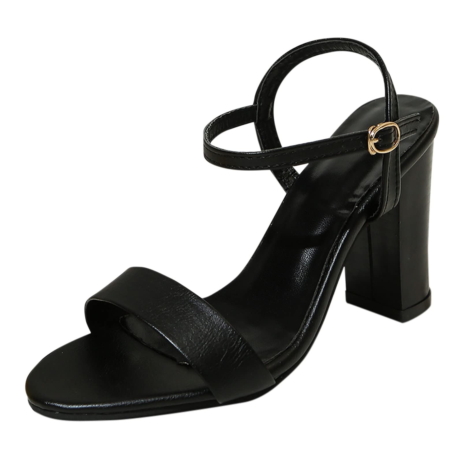 SNGSHJ Women's Chunky Heel Sandals with Buckle Strap & Beaded Fish Mouth Design - Comfortable Platform Heels for Summer, Beach, Parties & Casual Outfits