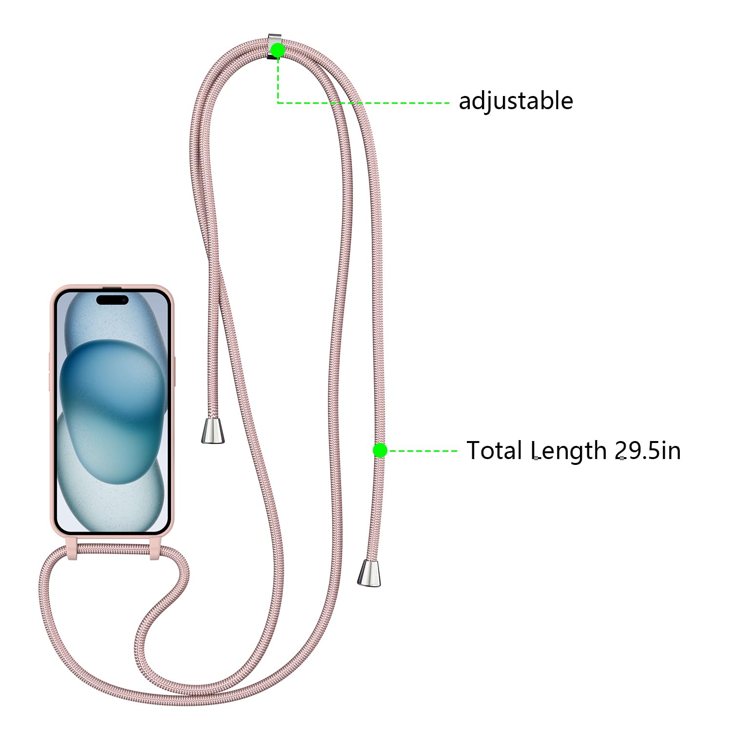 ZTOFERA iPhone 15 Case with Adjustable Crossbody Strap - Soft Silicone Shockproof Protective Cover for iPhone 15 6.1 inch (Pink) | Perfect for Travel, Shopping & Hands-Free Use