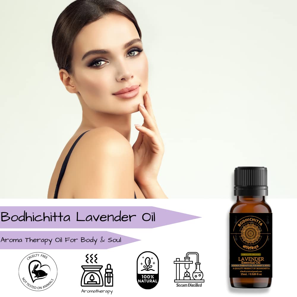 BODHICHITTA 100% Pure Lavender Essential Oil - Steam Distilled, 15ml - Aromatherapy, Relaxation & Skin Care for Home, Spa & Massage