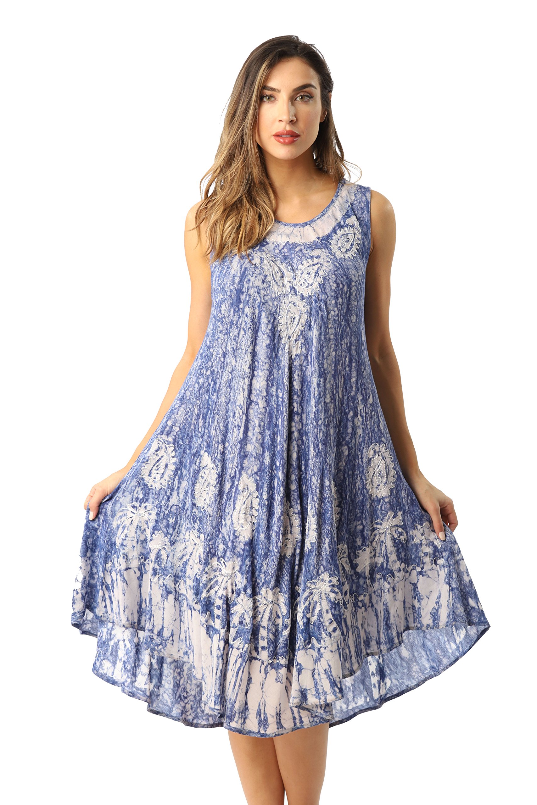 Riviera Sun Batik Marble Tie Dye Summer Dress - Flowy Beach Cover Up for Women, Boho Chic Swimwear Coverup, Perfect for Pool Parties & Tropical Vacations