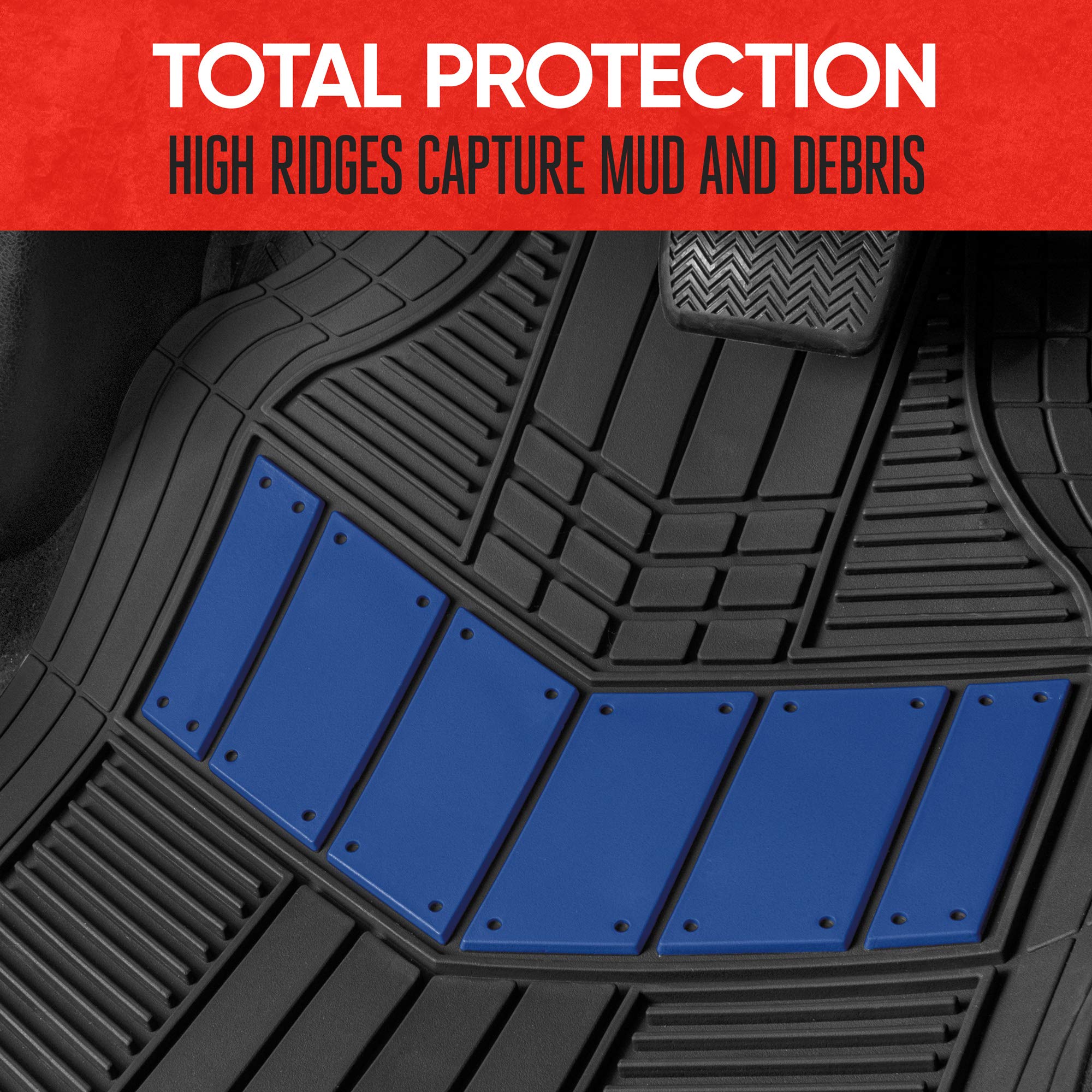 Motor Trend FlexTough Blue All-Weather Car Floor Mats Set - Heavy Duty Rubber Floor Liners for SUV, Van & Sedan - Front & Rear Seat Mats + Cargo Liner - Perfect for Rain, Snow & Mud Protection - Ideal for Daily Commute, Road Trips & Outdoor Adventures