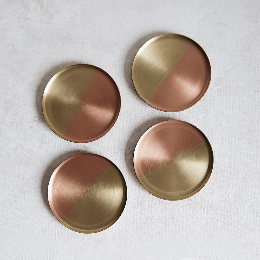 Premium Dual Tone Brass & Copper Coaster Set - Elegant & Durable Drink Coasters for Home, Office, or Bar Use