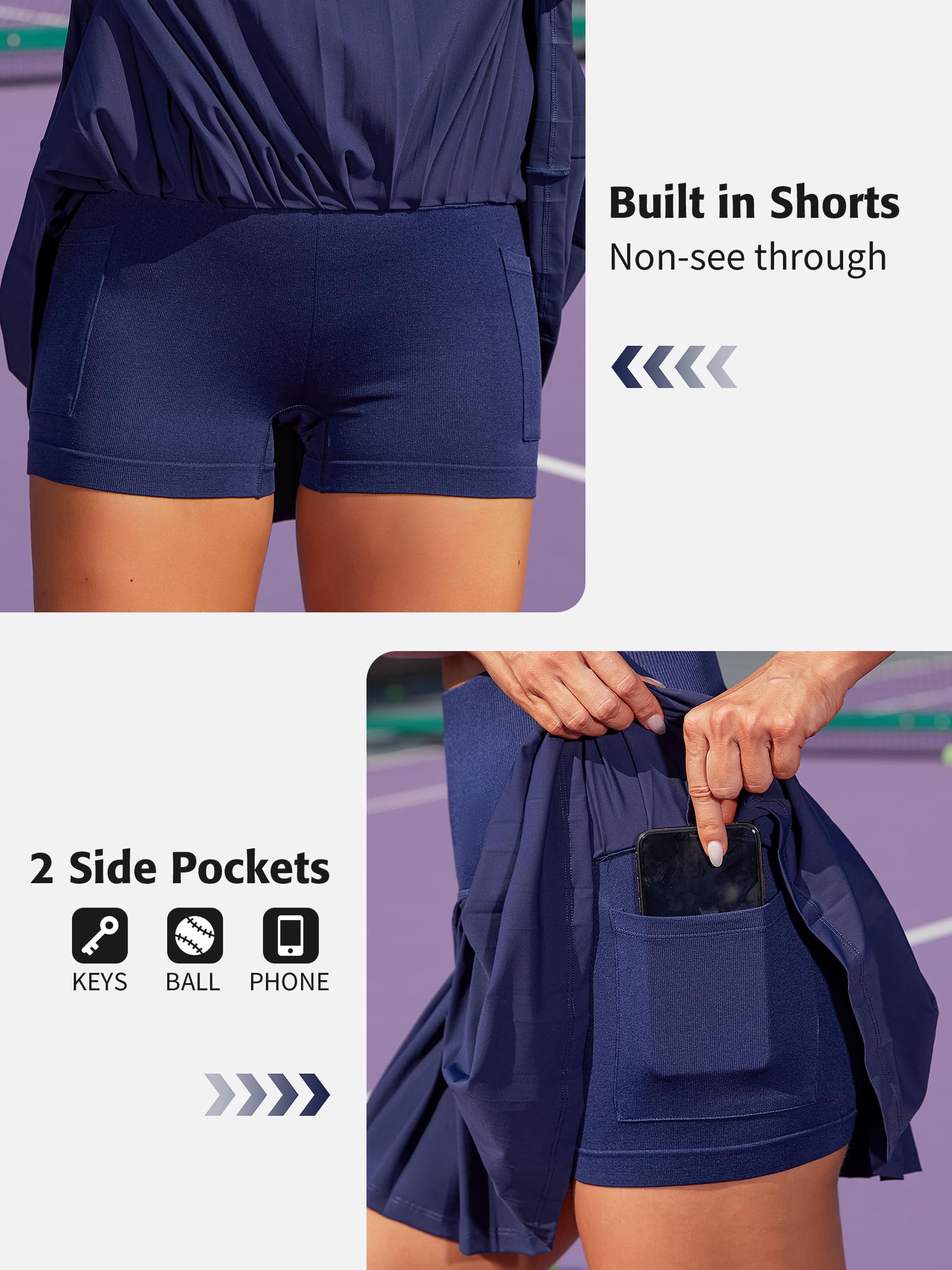 ATTRACO Women's 2-Piece Tennis Dress Set - High Waisted Pleated Skirt & Seamless Colorblock Top | Golf & Tennis Outfit for Women | Perfect for Court Matches, Club Tournaments & Casual Sports Wear