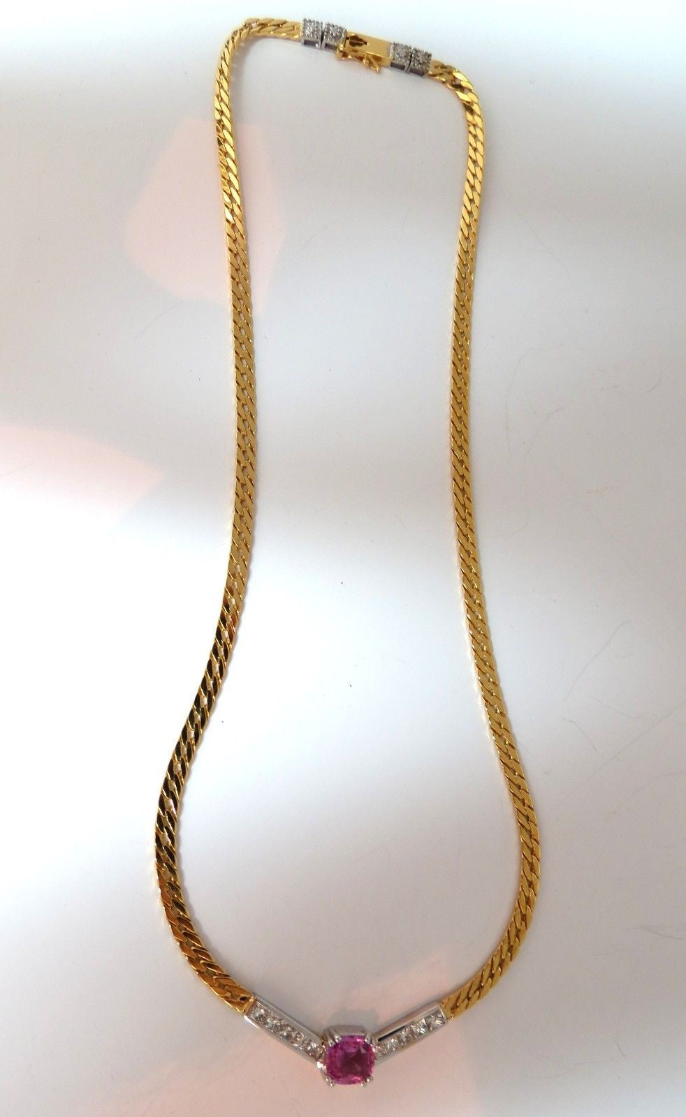 2.52ct GIA Certified Natural No Heat Pink Sapphire Diamond V-Necklace in 14K Gold - Elegant Jewelry for Weddings, Anniversaries & Special Occasions