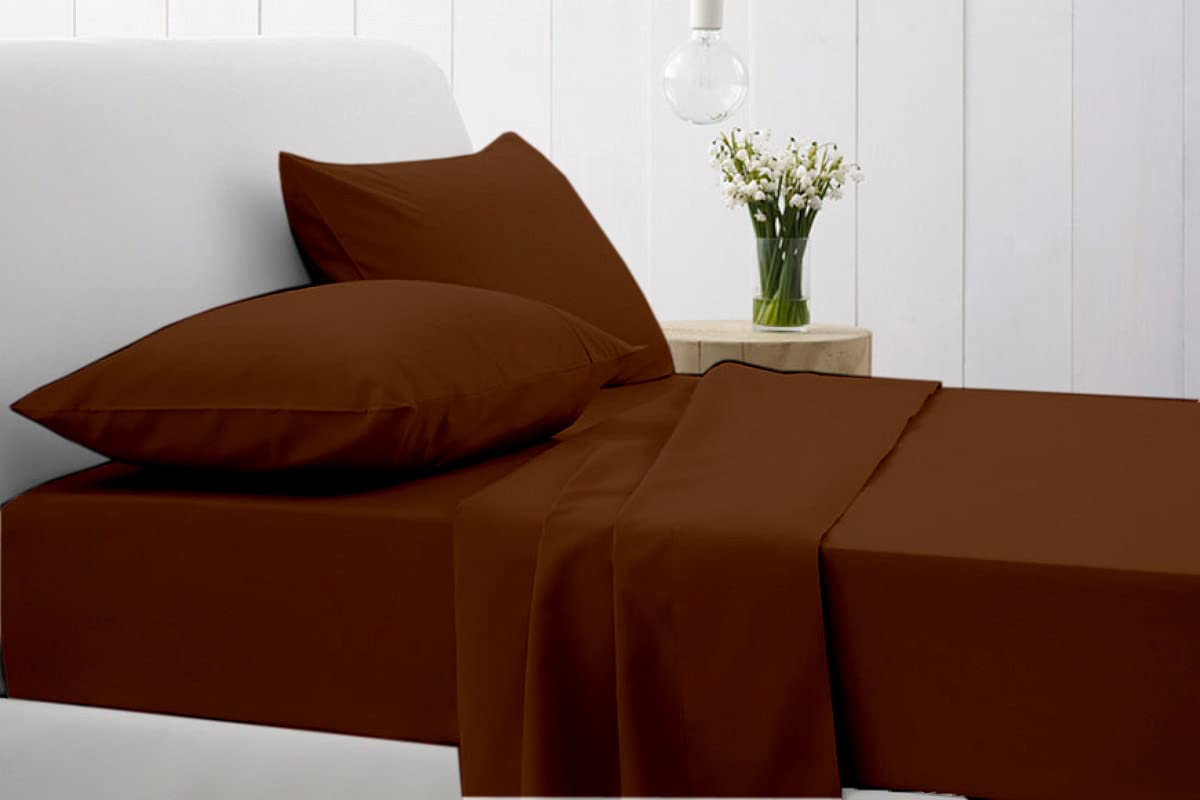 4-Piece Queen Size Brown Bed Sheet Set - 100% Organic Cotton 750TC Luxury Hotel Sheets - Extra Soft & Breathable - Fits 8-12