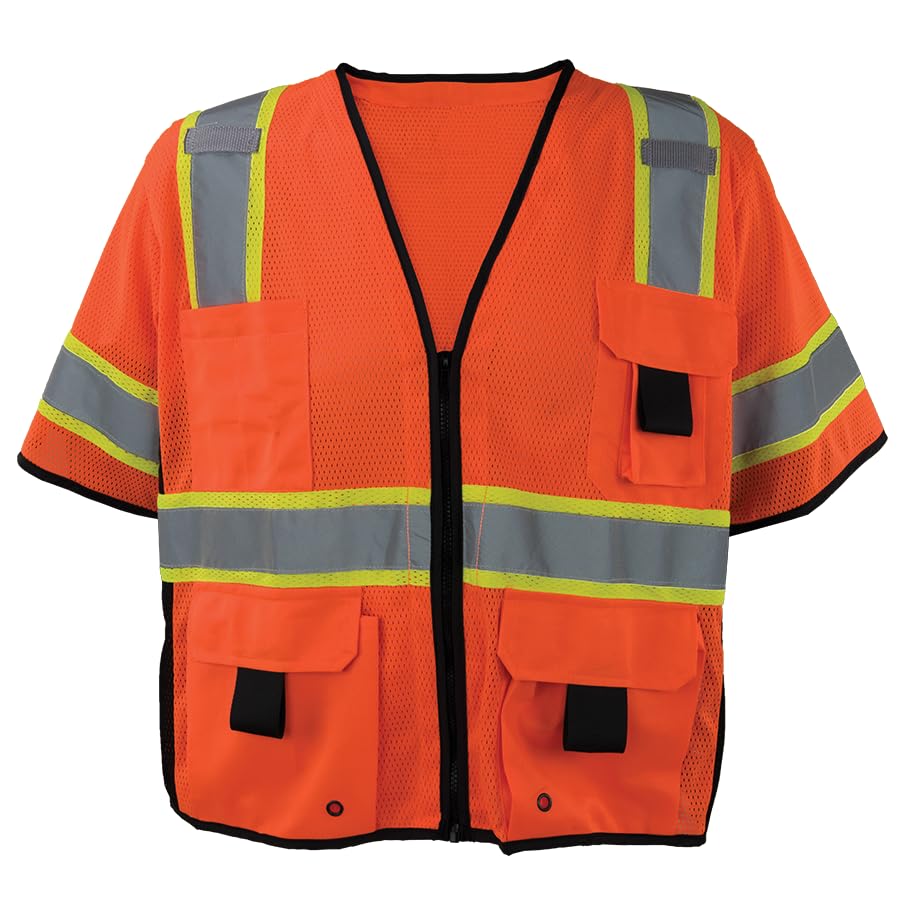 Ironwear 1296 Class 3 Polyester Mesh Safety Vest with Zipper & Radio Clips - High Visibility Reflective Work Vest for Construction, Road Crew & Emergency Responders