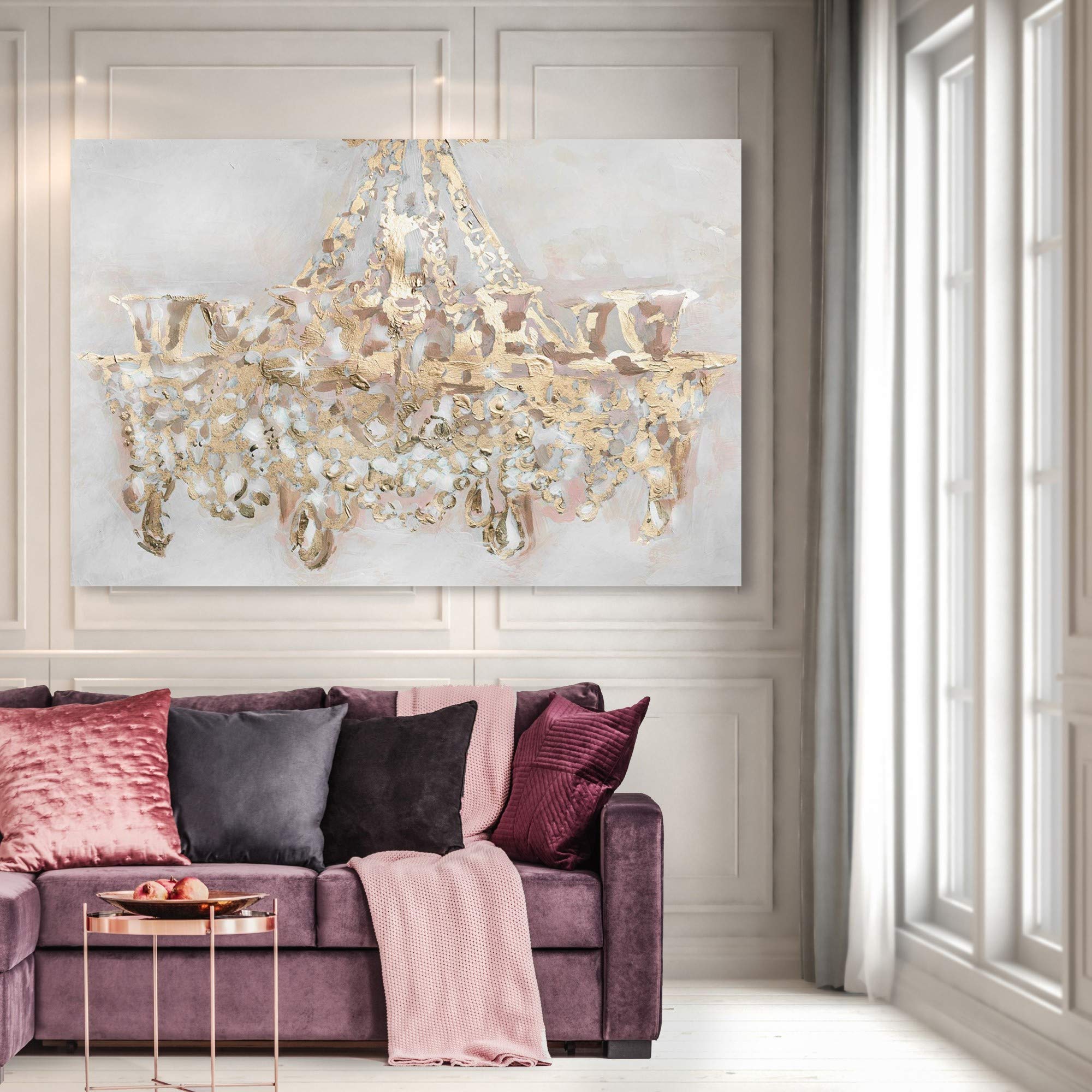 Oliver Gal Artist Co. 'Candelabro' Chandelier Wall Art Canvas Print - 54x36 Inches Gold & White Fashion Glam Home Decor - Perfect for Living Room, Bedroom, or Dining Room