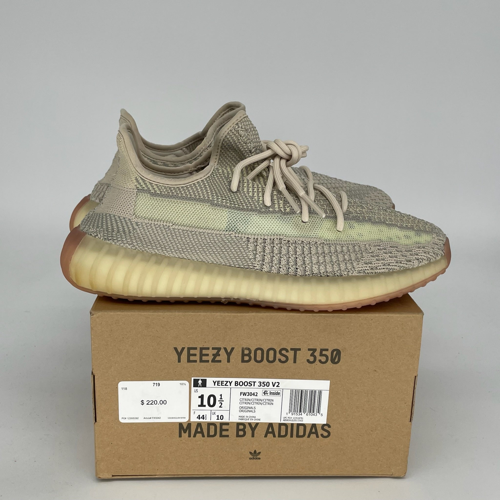 Adidas Yeezy Boost 350 V2 Citrin Non-Reflective - Men's Size 10.5 (FW3042) | Running Shoes, Gym Workouts & Casual Streetwear
