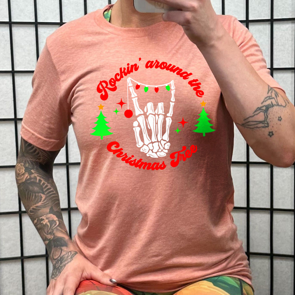 Rockin' Around The Christmas Tree Shirt - Unisex Holiday T-Shirt for Men & Women | Perfect for Christmas Parties, Family Gatherings & Festive Celebrations