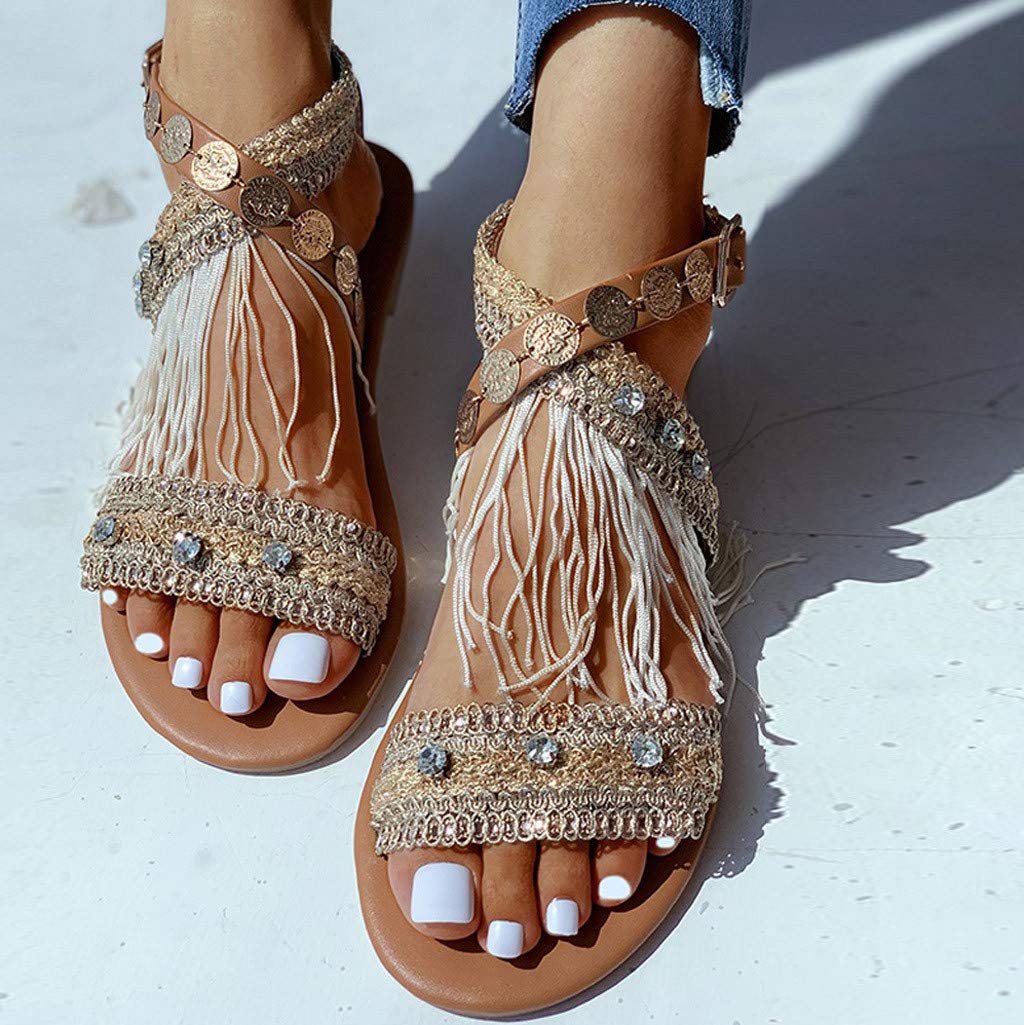 **Women's Platform Sandals - Boho Cross Summer Flat Shoes with Beaded Design | Casual Beach & Vacation Footwear for Walking, Travel, and Outdoor Adventures**