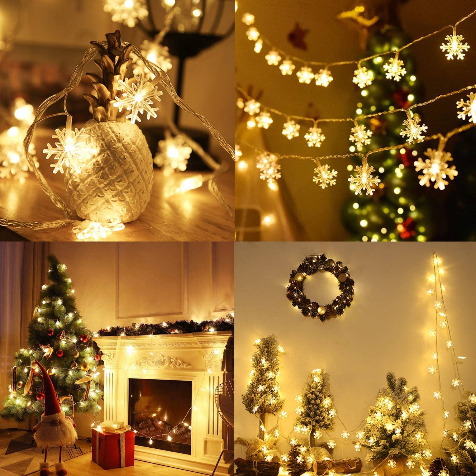 CESOF 20 Ft 40 LED Snowflake Christmas String Lights - Battery Operated Fairy Lights for Indoor & Outdoor Decor - Warm White Xmas Tree, Bedroom, Party & Office Decorations - Perfect for Holiday Home, Garden, and Festive Celebrations