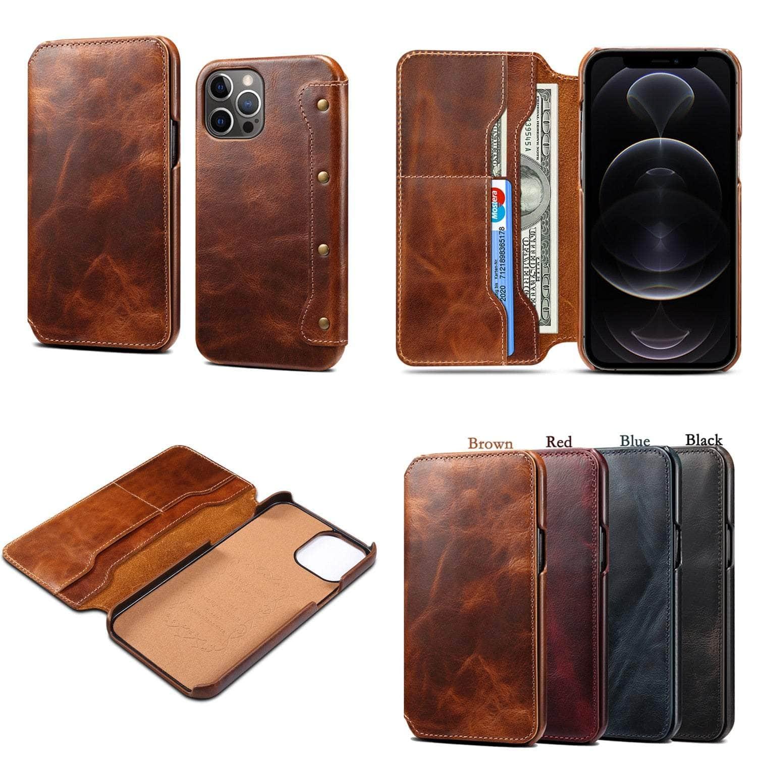 Genuine Leather iPhone 14 Max Case - Retro Style Wallet Phone Cover with Card Slots | Perfect for Everyday Use, Travel & Business Meetings