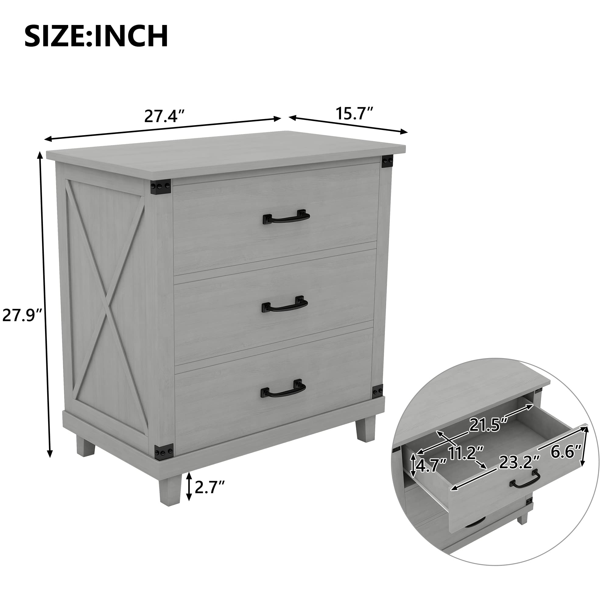 Modern Grey 3-Drawer Nightstand with Solid Pine Wood Legs - Bedside Dresser Storage Chest for Bedroom, Living Room, Closet & Entryway - Easy Assembly - Perfect for Small Spaces & Apartment Living