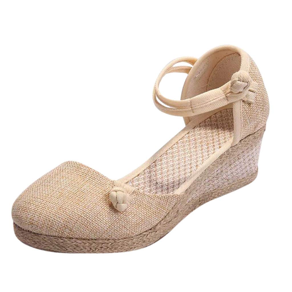 Women's Retro Linen Canvas Wedge Sandals - Comfortable Round Toe Casual Summer Shoes for Ladies | Perfect for Beach, Vacation & Everyday Wear