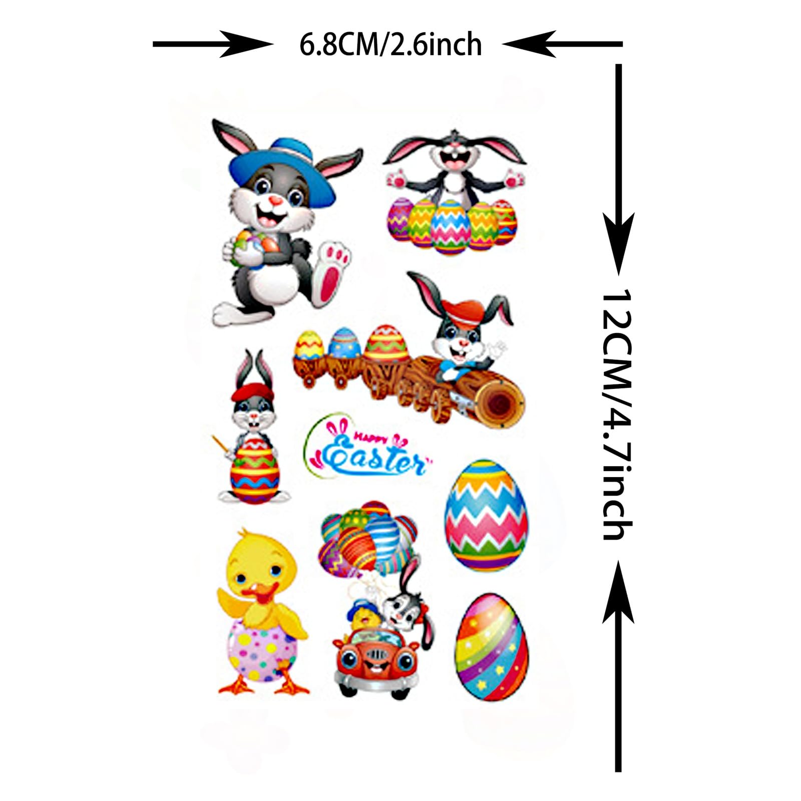 10 Sheets Happy Easter Temporary Tattoos for Kids - Bunny & Egg Designs - Easter Party Favors, Goodie Bag Fillers, Basket Stuffers - Perfect for Easter Celebrations, Egg Hunts & Classroom Activities