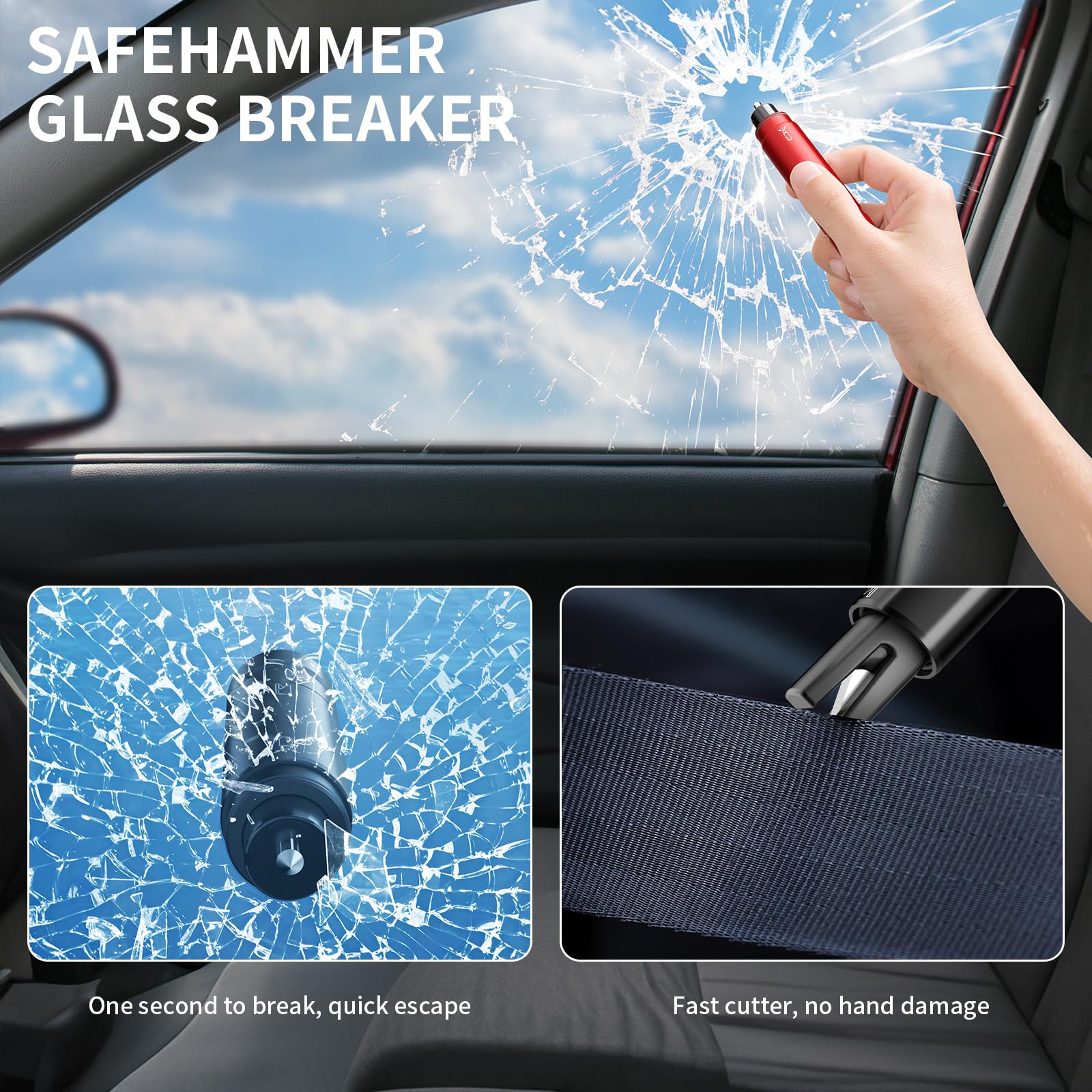 2 Pack Emergency Car Window Breaker and Seatbelt Cutter - Black & Red Safety Hammer Tool for Vehicle Escape - 2-in-1 Glass Breaker & Seat Belt Cutter for Cars, Trucks, SUVs - Perfect for Emergency Situations, Roadside Safety Kits, and First Responders