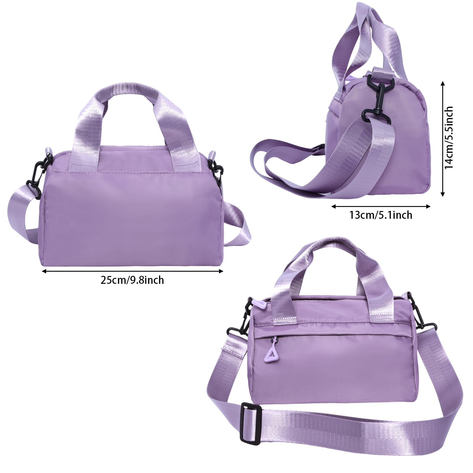 Mini Black Gym Bag for Women - Adjustable Small Duffle Bag with Detachable Strap, Lightweight Sports Tote (Purple) - Perfect for Gym, Yoga, Travel & Workout Essentials