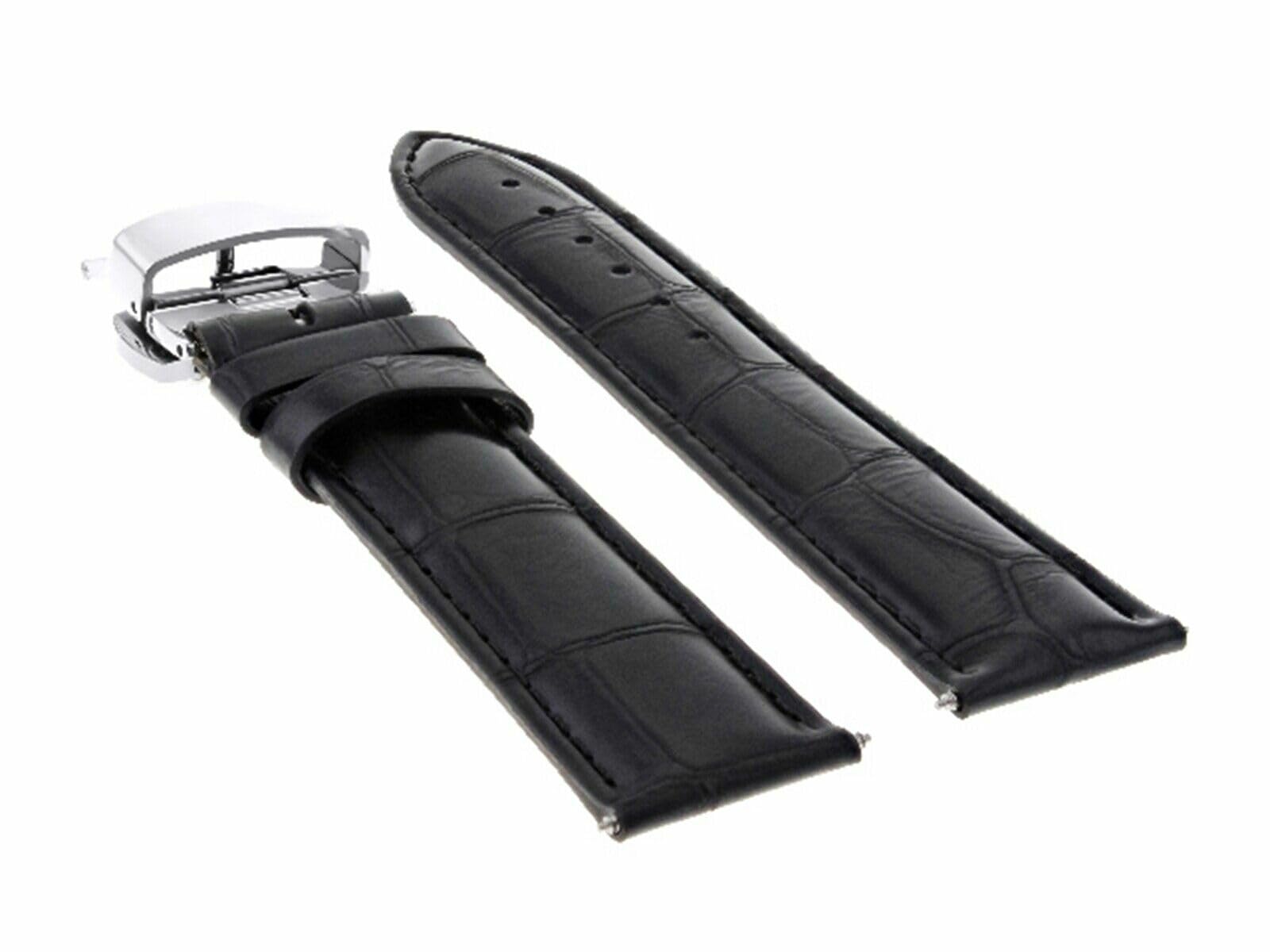 19mm Genuine Leather Watch Band Strap - Compatible with Eterna Watches - Black Deployment Buckle Clasp Replacement - Perfect for Business, Casual & Formal Occasions