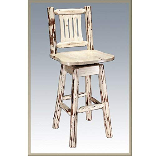 Montana Wooden Bar Stool with Backrest & Swivel - Ergonomic Wood Seat, Clear Lacquer Finish - Perfect for Kitchen Islands, Home Bars & Dining Counter Height Tables