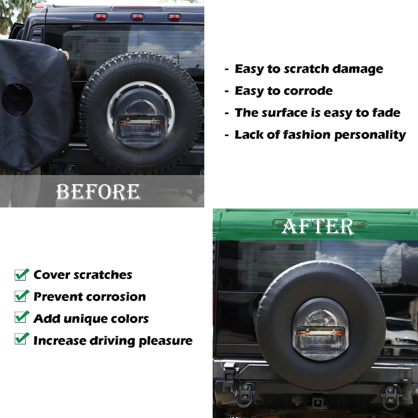 **Premium Leather Spare Tire Cover for 2003-2009 Hummer H2 - Waterproof, Durable & Stylish Wheel Protector with Hole (Fits Trunk Accessories) - Perfect for Off-Road Adventures & Car Shows**