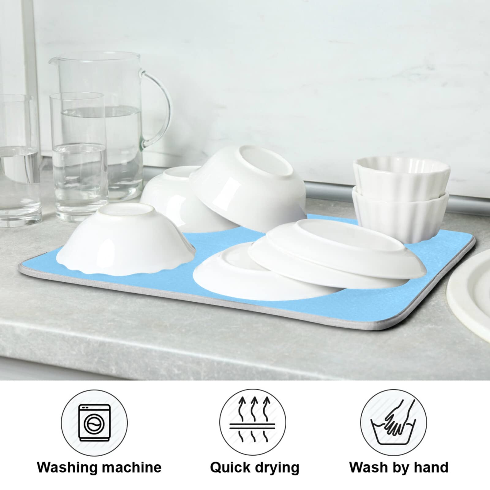 Light Blue XL Dish Drying Mat - 18x24 Inch Large Microfiber Kitchen Counter Mat - Heat Resistant Dish Drainer Pad for Dishes & Cookware - Perfect for Kitchen Countertops, Sink Areas & Dining Table Decor