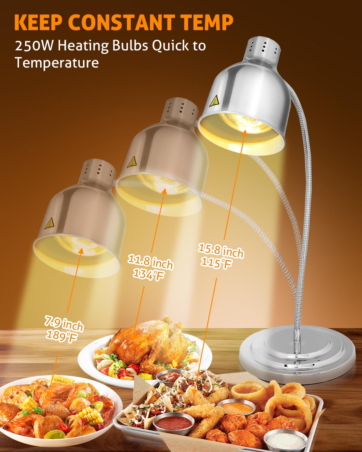 Commercial Food Warmer Lamp 250W - Restaurant Kitchen Buffet Heat Lamp for Food Heating & Preservation - Single Head Food Heat Lamps for Catering, Home Use, Buffets & Food Service - Perfect for Keeping Dishes Warm in Restaurants, Cafeterias & Events