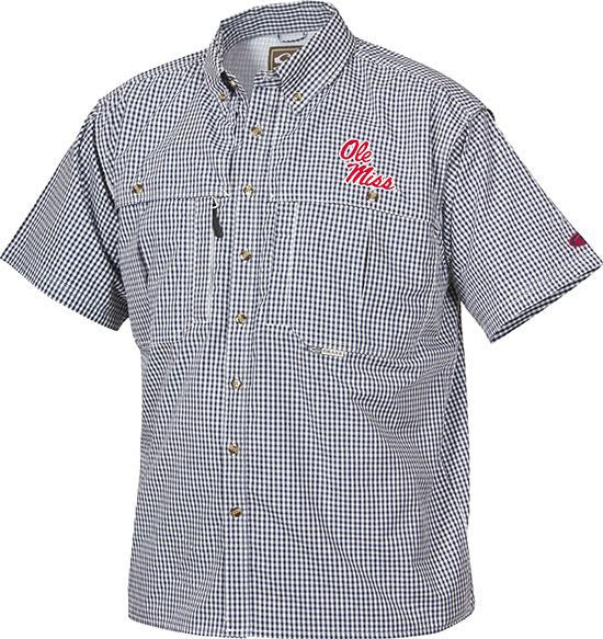 Ole Miss Plaid Wingshooter's Shirt - Short Sleeve Button Down Hunting Shirt for Men - Perfect for Outdoor Adventures, Hunting Trips & Casual Wear