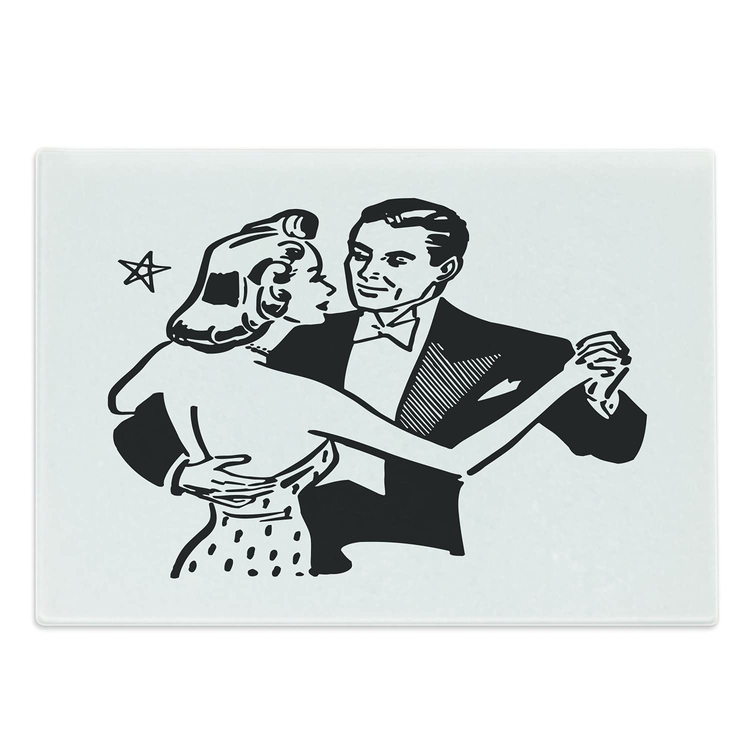 Vintage 50s Dancing Couple Valentine's Day Cutting Board - Black & White Tempered Glass Serving Tray for Romantic Dinners, Anniversary Gifts & Kitchen Decor (Large Size) | Perfect for Valentine's Day, Wedding Anniversaries & Retro-Themed Parties