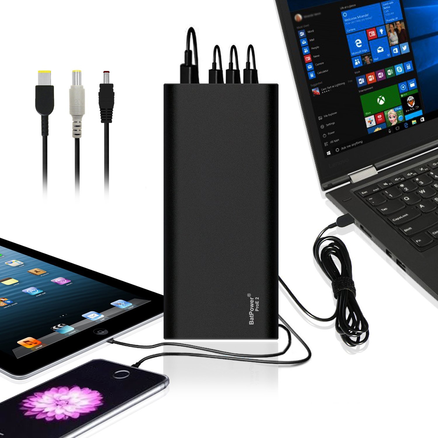 BatPower EX15L 210Wh Portable Laptop Power Bank - Universal External Battery for Lenovo ThinkPad, Carbon, Ultrabook, IdeaPad, Helix, Flex, Yoga | Fast USB QC Charging for Laptops, Tablets & Smartphones | Perfect for Travel, Work & Emergency Power Backup