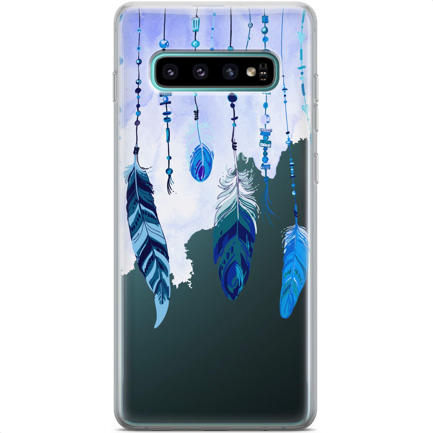 Samsung Galaxy S24 S23 Ultra S22 5G Plus S21 FE S20 S10 Phone Case - Lightweight Blue Watercolor Tribal Feather Design Slim Protective Silicone Cover for Women | Perfect for Everyday Use, Travel & Style Protection