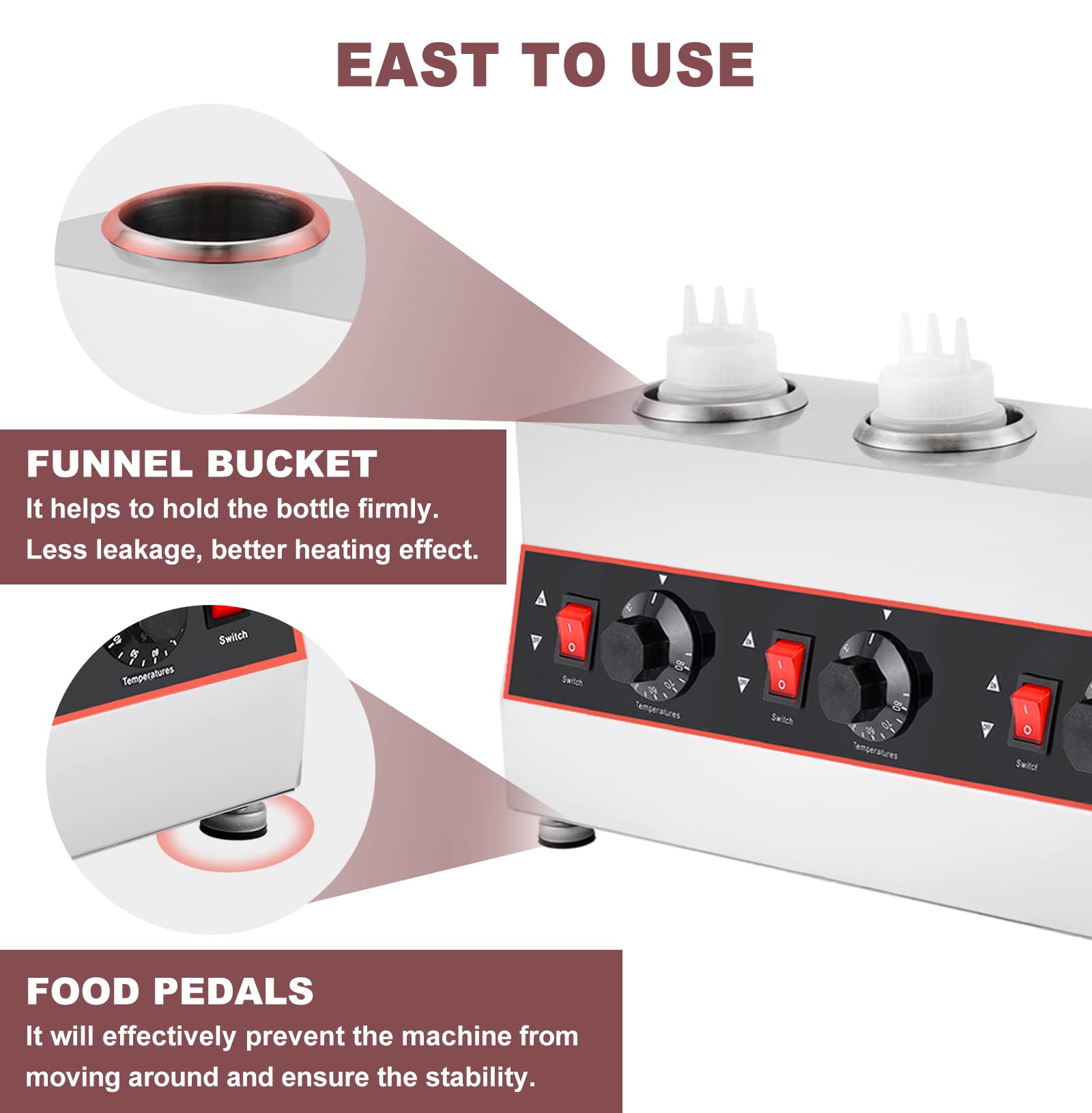 Electric Cheese Sauce Warmer - Adjustable Temperature (86-185°F) for Nacho Cheese, Hot Fudge, Syrup, Chocolate & Caramel Sauce - 110V Commercial Kitchen Appliance - Perfect for Restaurants, Cinemas & Home Entertaining