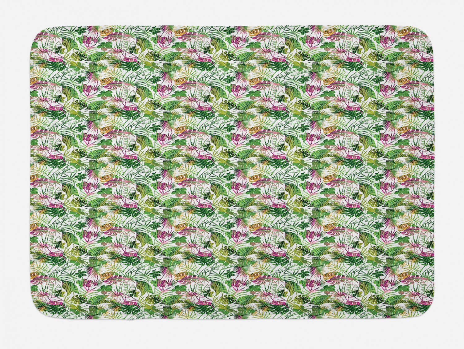 Ambesonne Tropical Bath Mat - Non-Slip Plush Bathroom Rug with Exotic Hawaiian Flora & Jungle Design, 30.2