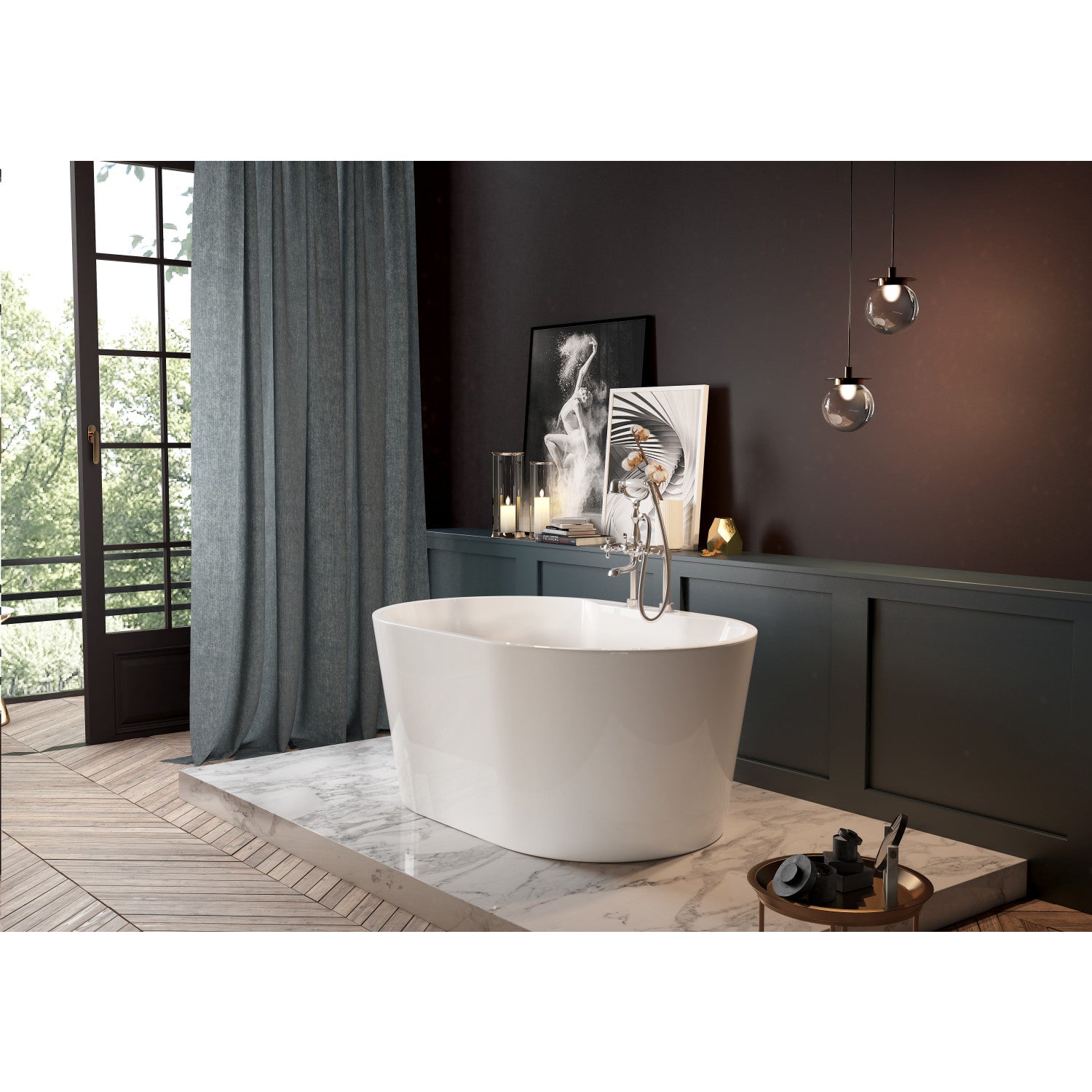 Aqua Eden VT7DE513423 51-Inch Freestanding Acrylic Bathtub - Oval Double-Ended Soaking Tub with Drain, Glossy White Finish for Luxury Bathroom & Spa Relaxation