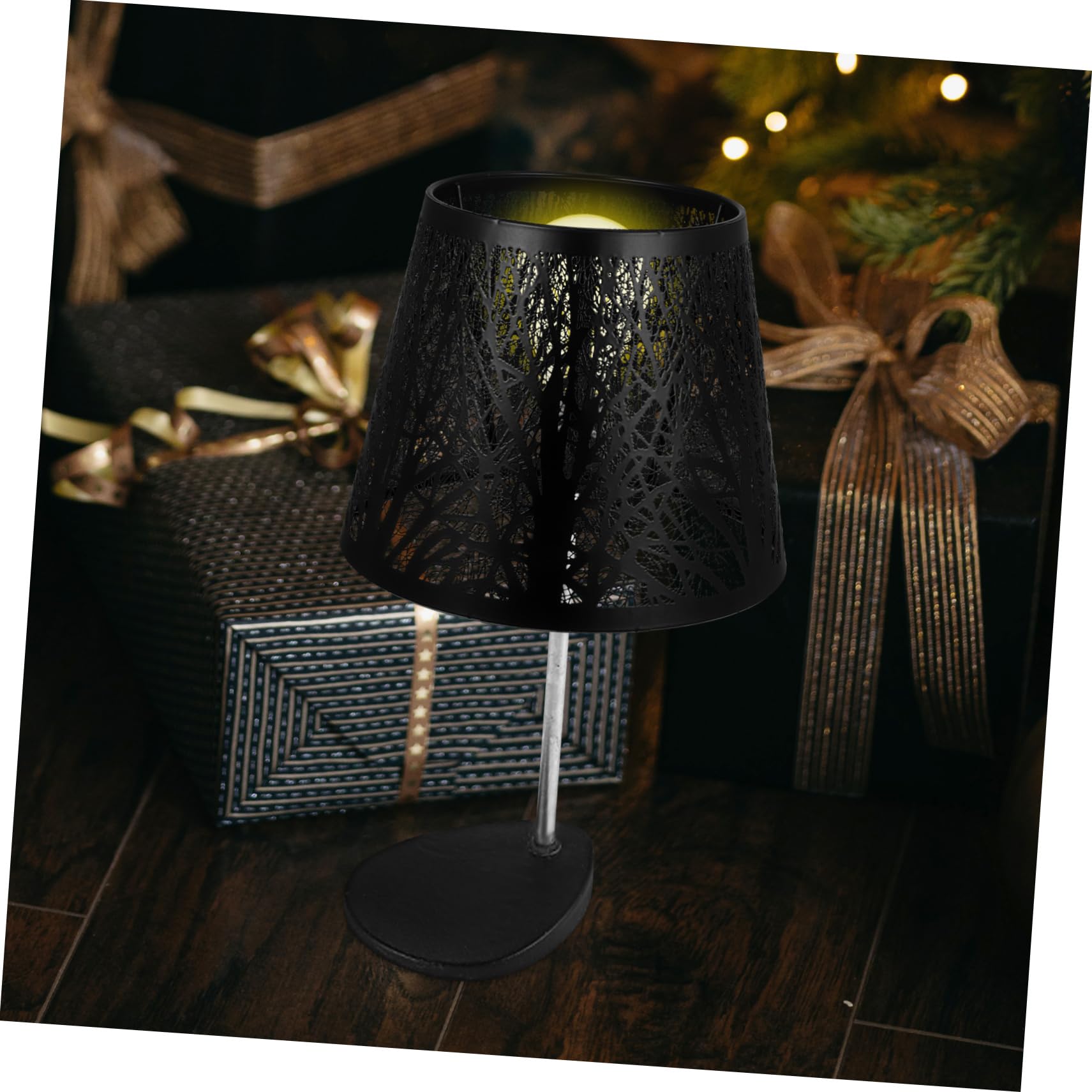 Uonlytech Black Metal Hollow Tree Shadow Lamp Shade - Durable Clip-On Design for Table & Floor Lamps (7.47x7.47x5.89 Inches) - Perfect for Living Room, Bedroom & Office Lighting Decor