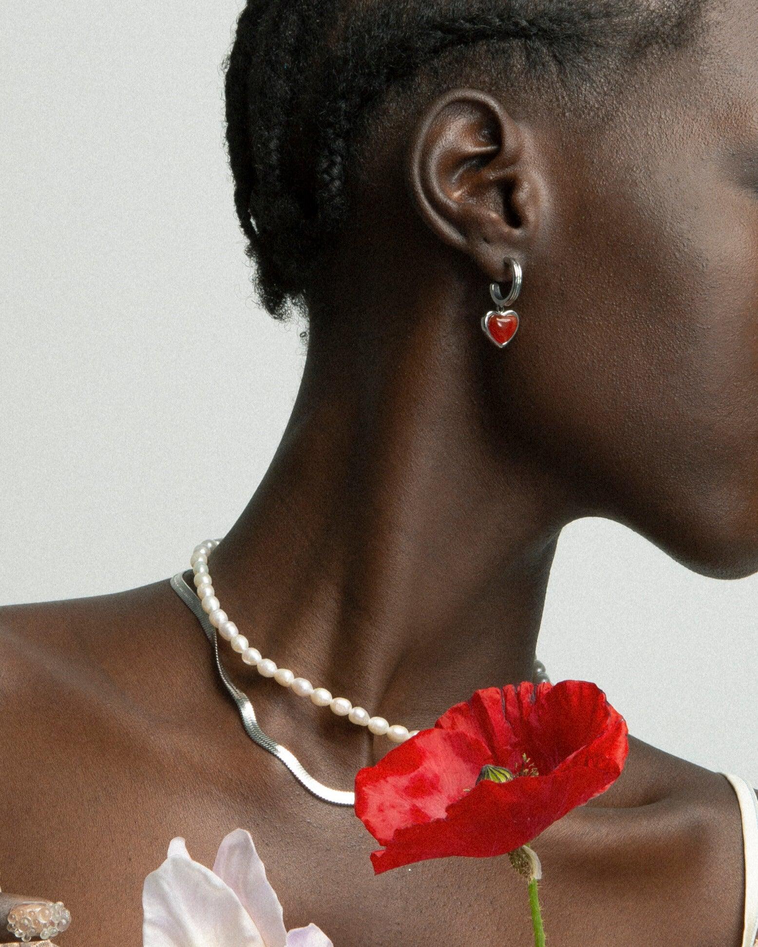 Silver Carnelian Stone Hoop Earrings for Women - Elegant Gemstone Jewelry for Everyday Wear & Special Occasions